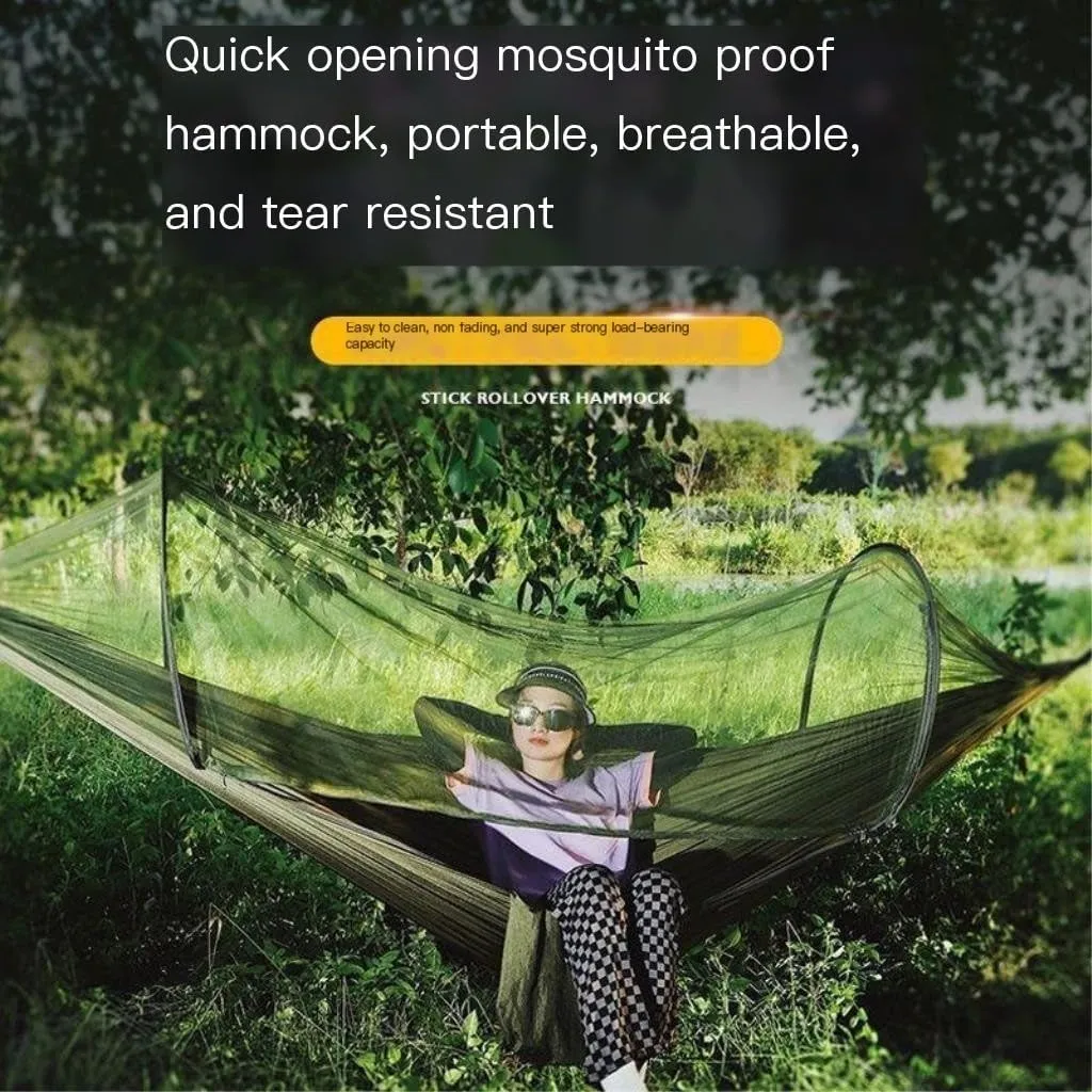Hamock Quick-Open Mosquito Net Hammock Outdoor Anti-Rollover Single and Double Outdoor Camping Anti-Mosquito Hanmock(A,A)