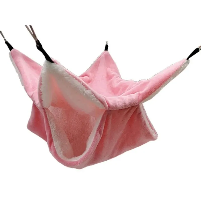 Hamster Ferret Hammock Double-layer Thicken Plush Warm Sleeping Bag Nest Hanging Cage House for Squirrel Ferret Rabbit Pet Bed