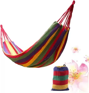 HANABASS 1set Striped Canvas Hammock Portable Lightweight Double Hammock for Camping Travel Fishing Relaxation Red