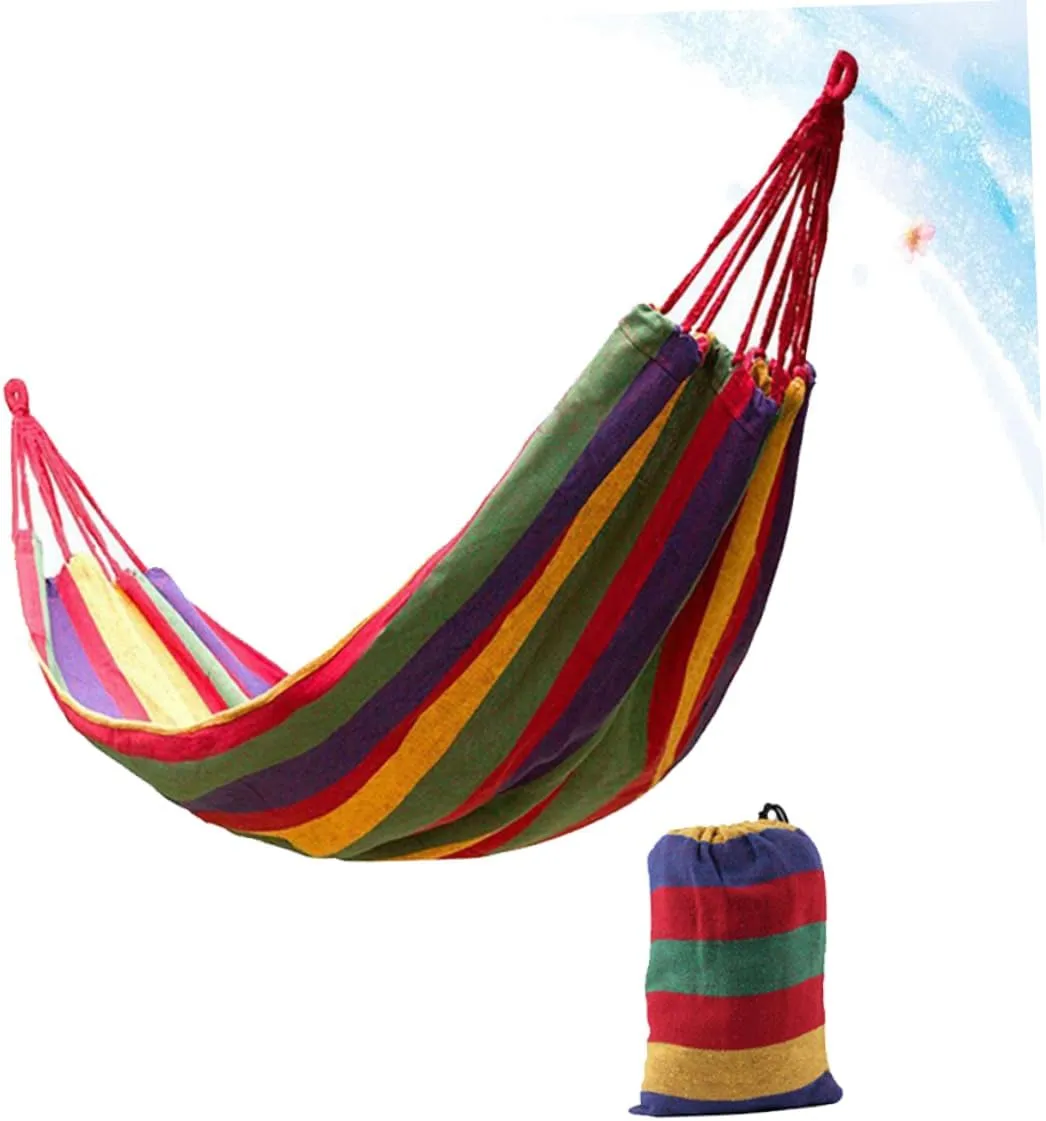 HANABASS 1set Striped Canvas Hammock Portable Lightweight Double Hammock for Camping Travel Fishing Relaxation Red