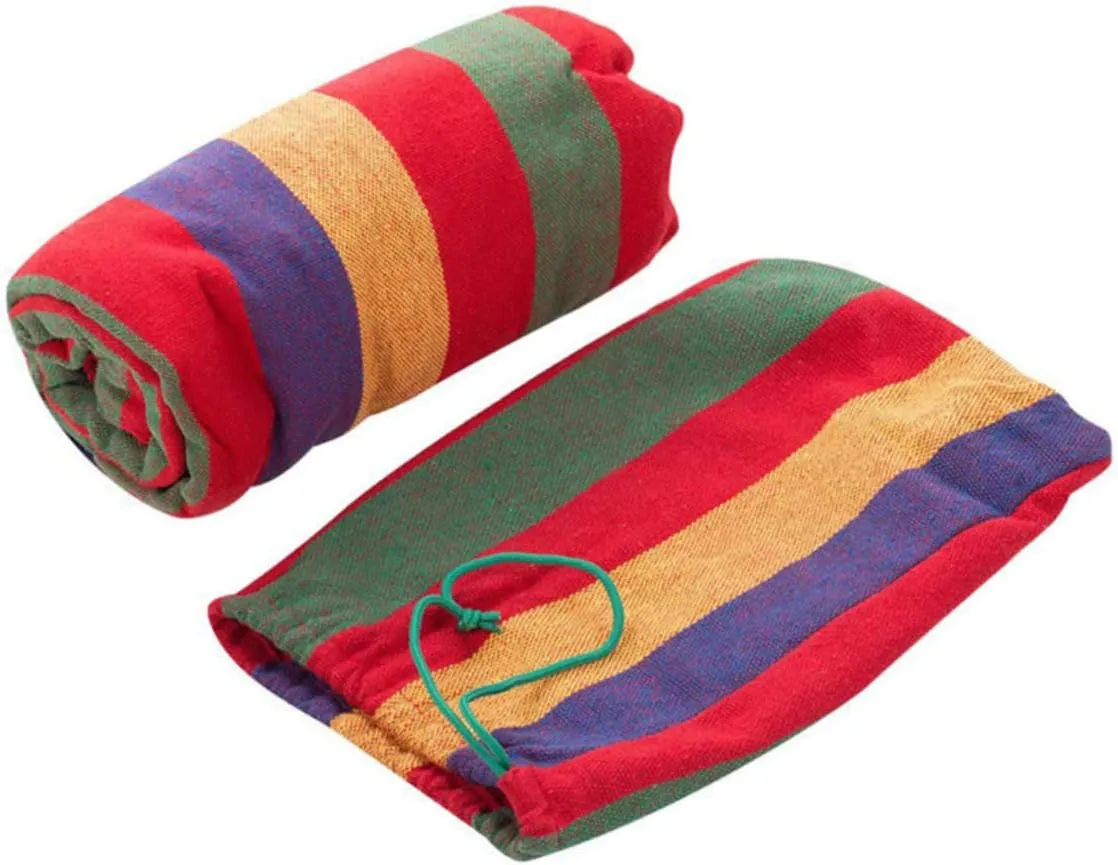 HANABASS 1set Striped Canvas Hammock Portable Lightweight Double Hammock for Camping Travel Fishing Relaxation Red