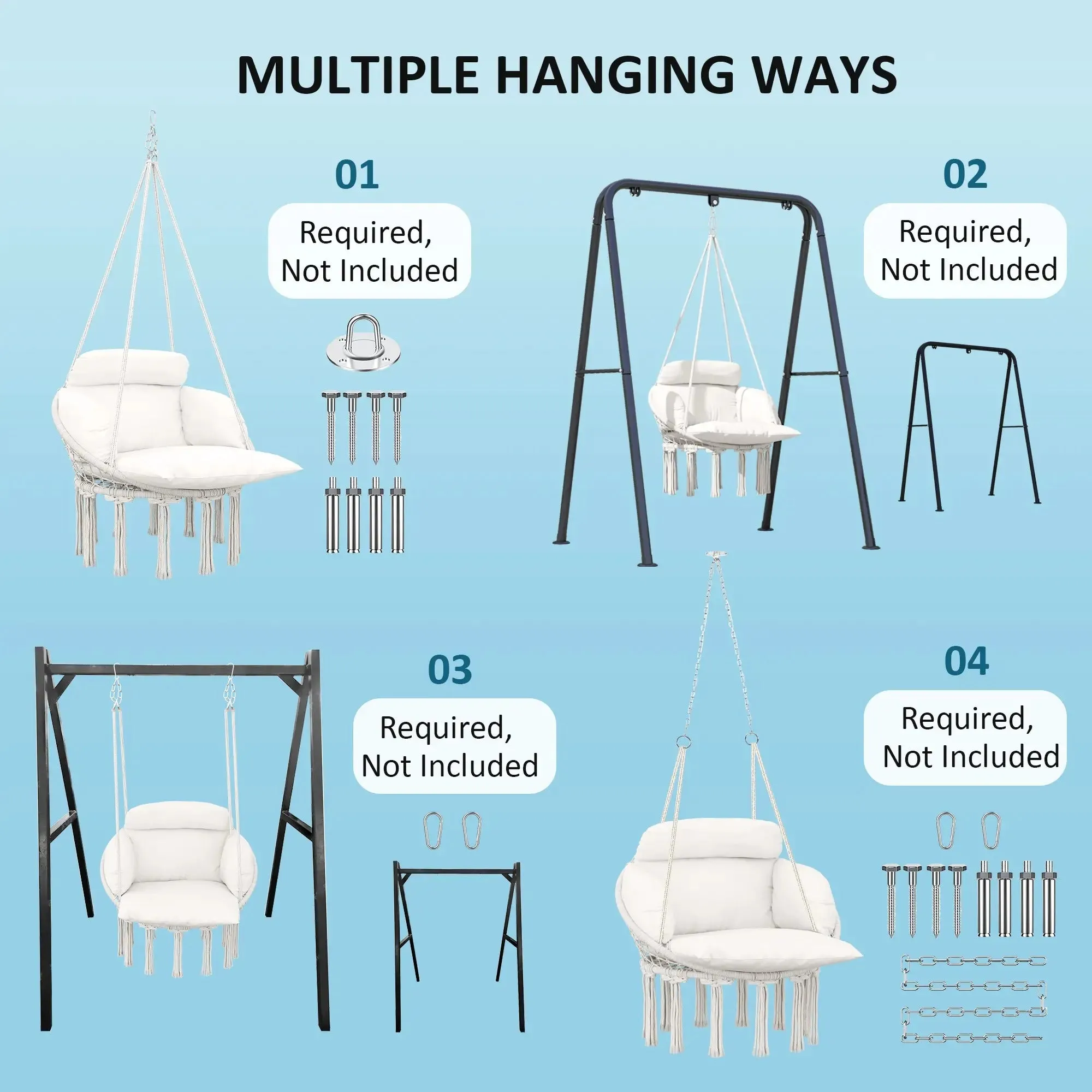 Hanging Garden White Seat Cushion, Swing Hammock Indoor Exclusive collection Chair Style For Robust Cream With Rope Soft Outdoor Cotton Outsunny Boho