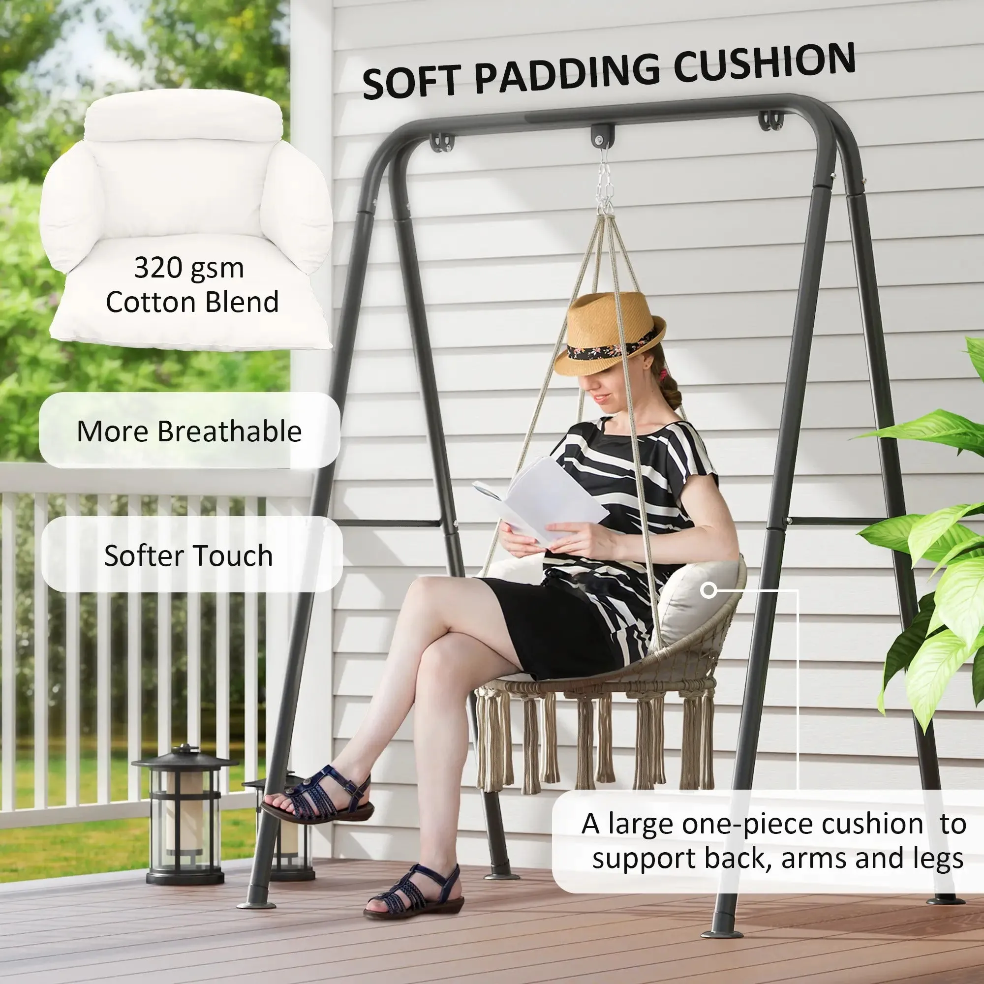 Hanging Garden White Seat Cushion, Swing Hammock Indoor Exclusive collection Chair Style For Robust Cream With Rope Soft Outdoor Cotton Outsunny Boho