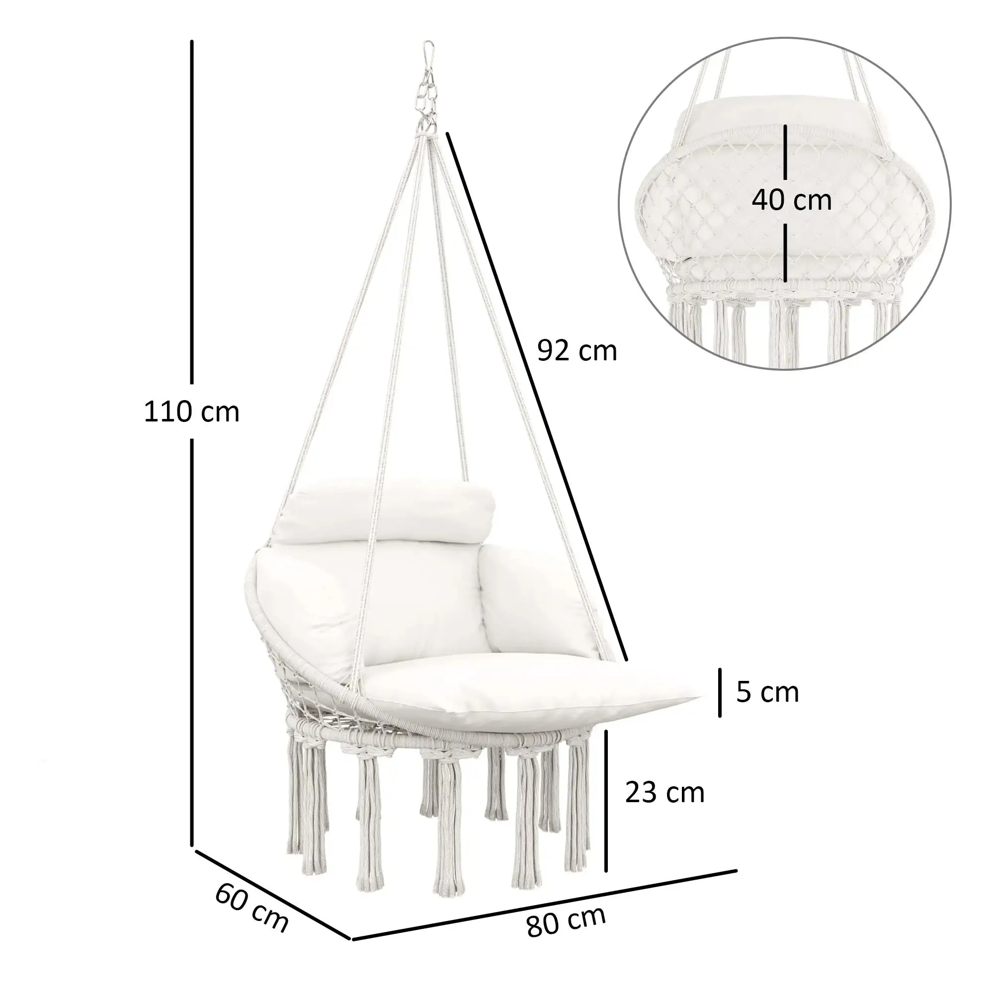Hanging Garden White Seat Cushion, Swing Hammock Indoor Exclusive collection Chair Style For Robust Cream With Rope Soft Outdoor Cotton Outsunny Boho