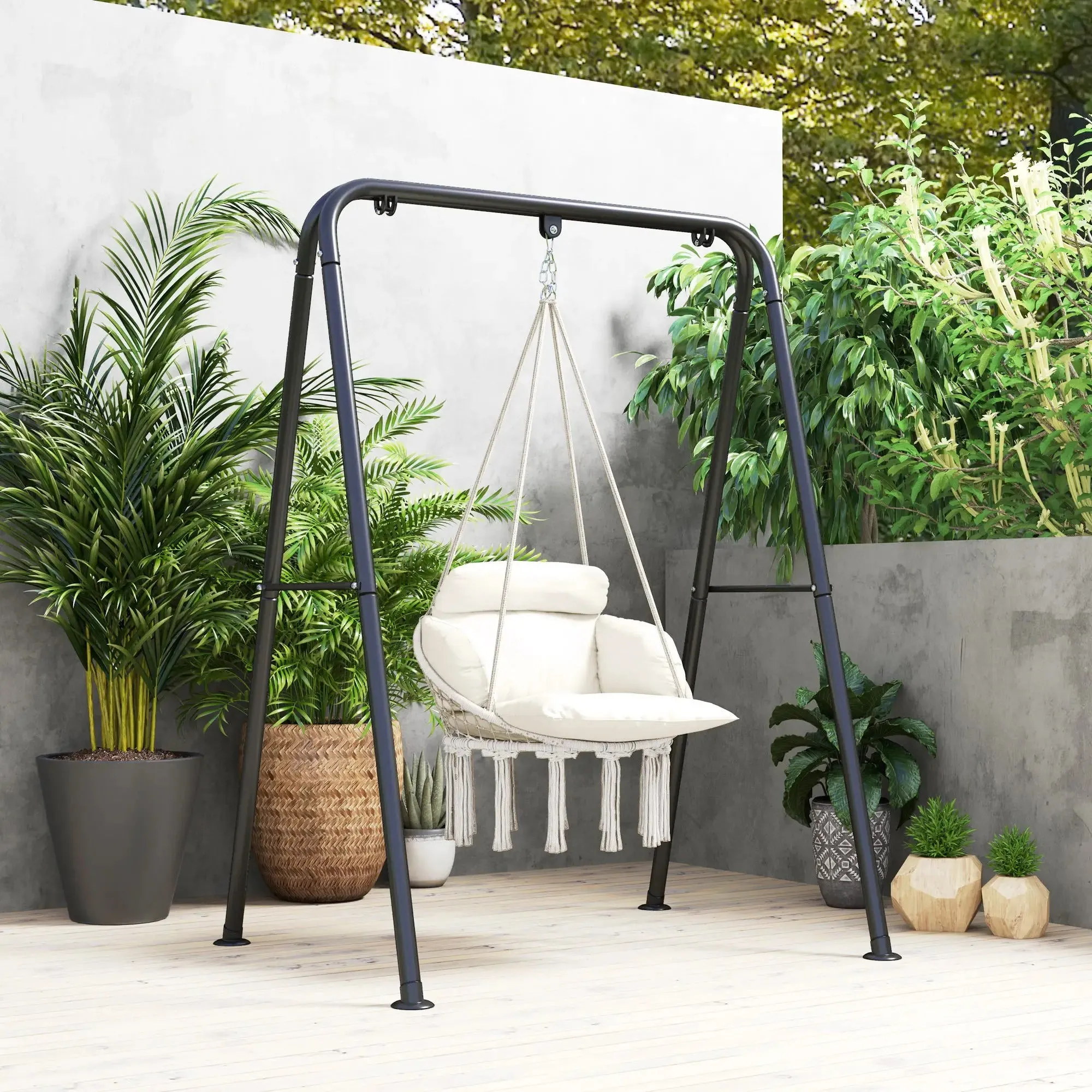 Hanging Garden White Seat Cushion, Swing Hammock Indoor Exclusive collection Chair Style For Robust Cream With Rope Soft Outdoor Cotton Outsunny Boho