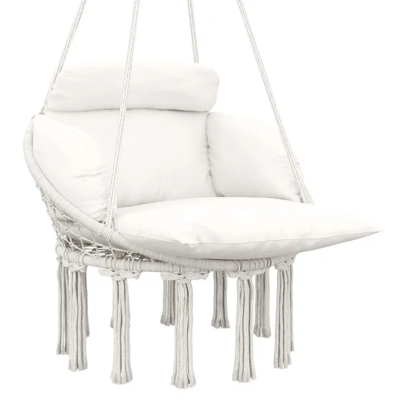 Hanging Garden White Seat Cushion, Swing Hammock Indoor Exclusive collection Chair Style For Robust Cream With Rope Soft Outdoor Cotton Outsunny Boho