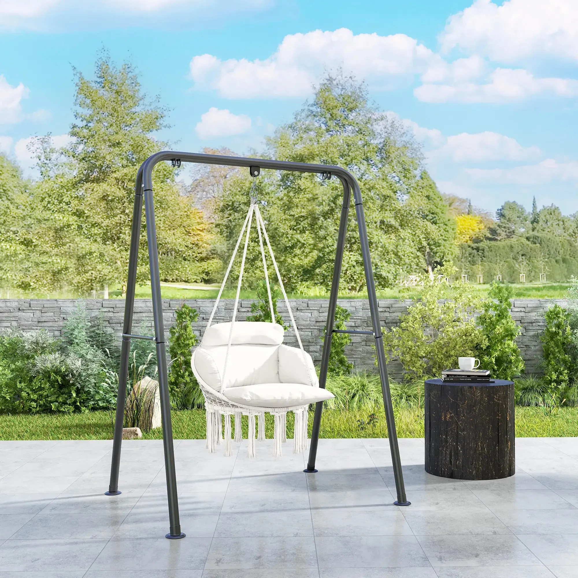 Hanging Garden White Seat Cushion, Swing Hammock Indoor Exclusive collection Chair Style For Robust Cream With Rope Soft Outdoor Cotton Outsunny Boho