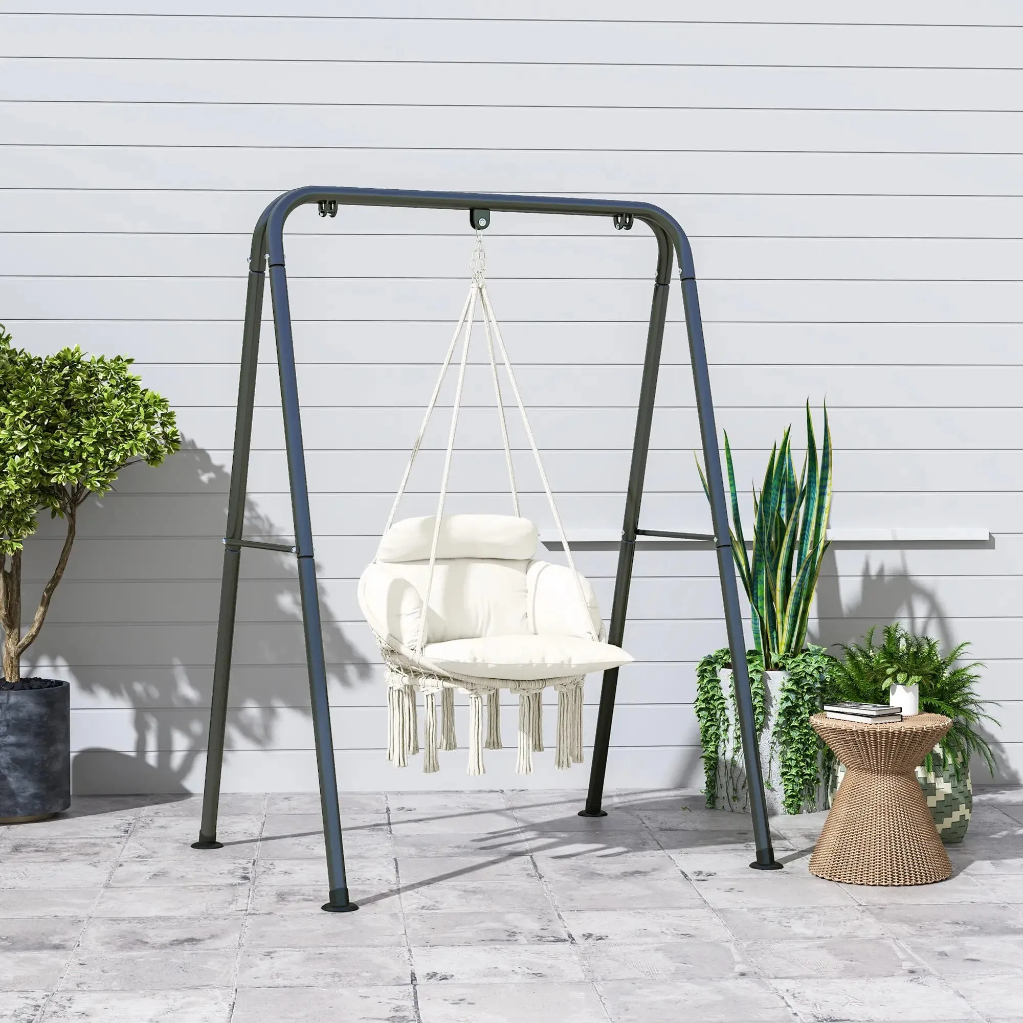 Hanging Garden White Seat Cushion, Swing Hammock Indoor Exclusive collection Chair Style For Robust Cream With Rope Soft Outdoor Cotton Outsunny Boho