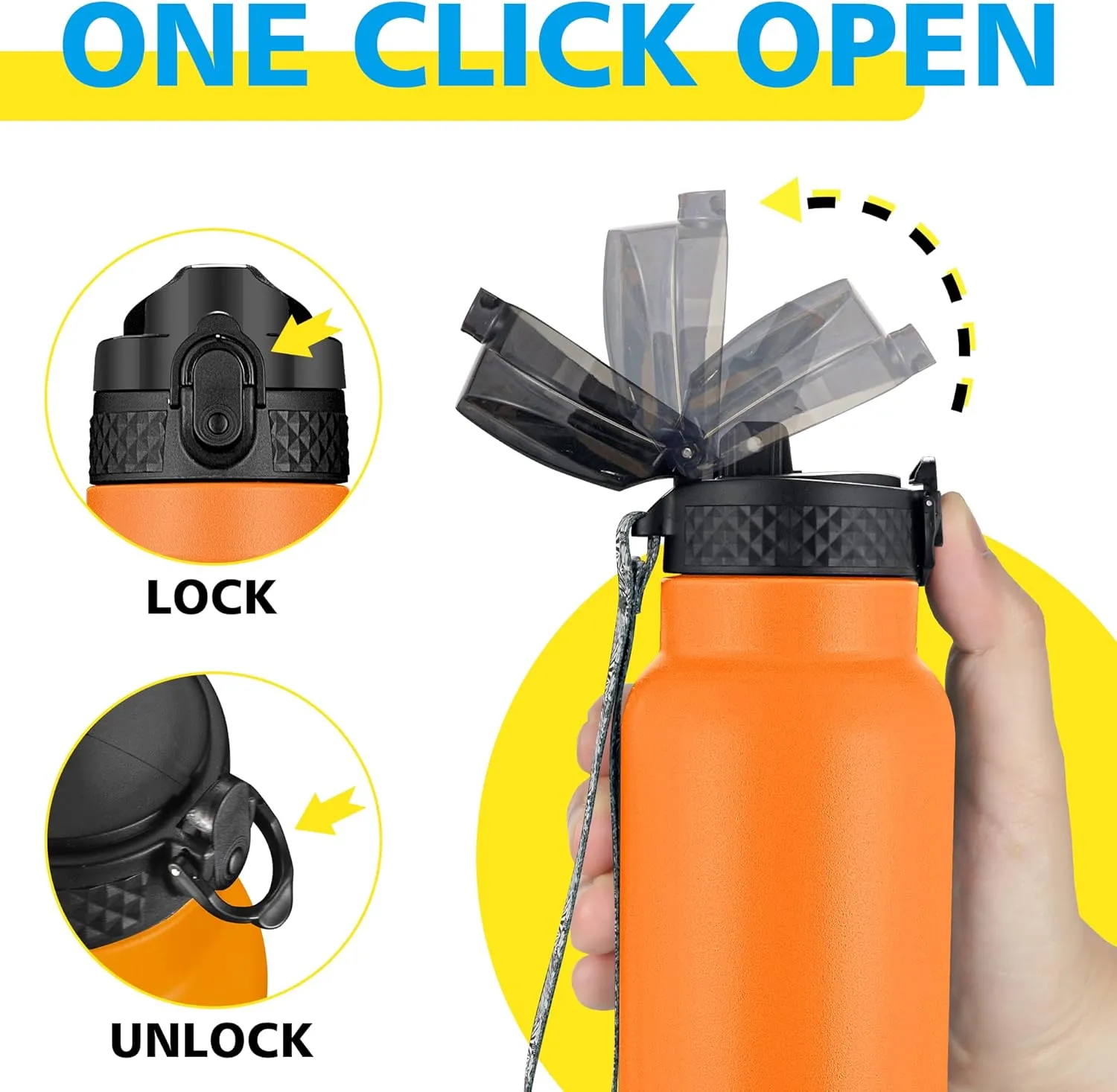 Han's Bottle Sports Water Bottle - 24 Oz, Straw Lid, Leak Proof, Vacuum Insulated Stainless Steel, Double Walled, Thermo Mug,Fire