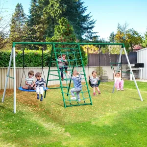 Hapfan 600lbs Swing Sets for Backyard, 5 in 1 Outdoor Playset with Saucer Swing, Trapeze Monkey Bar, Belt Swing, Climbing Rope, Climbing Ladder