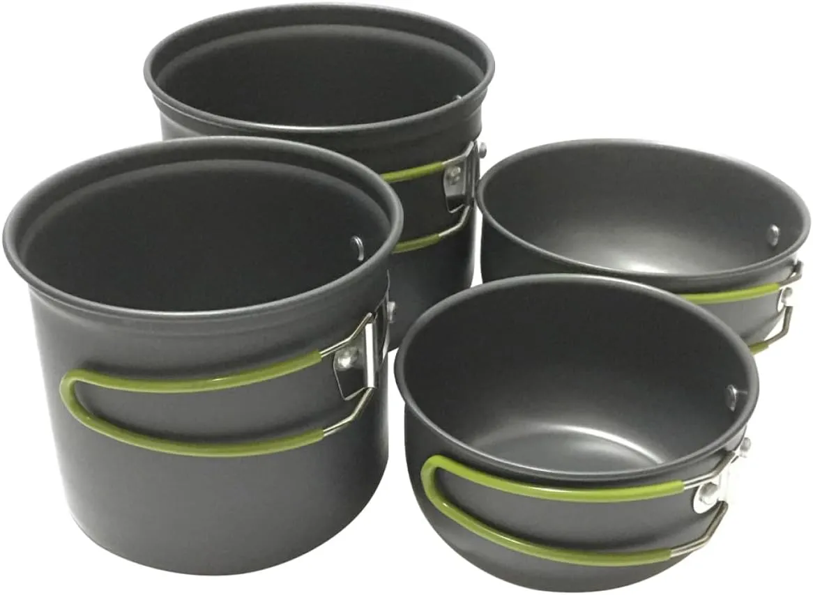 Happyyami 1Set Portable Outdoor Cooking Utensils Cookware Kit for People Durable Camping Pots and Pans for Hiking Picnics and Backyard Bbqs