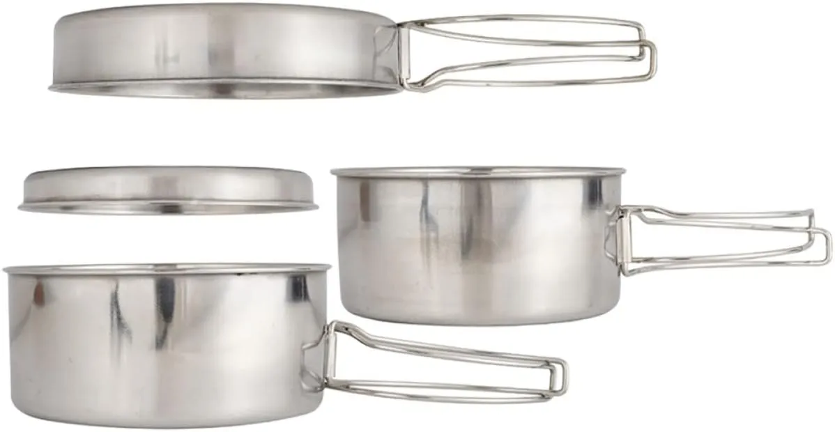 Happyyami 1Set Stainless Steel Camping Cookware Lightweight Cooking Pots for Outdoor Cooking Hiking and Picnics Compact and Easy to Clean Camping Gear for People