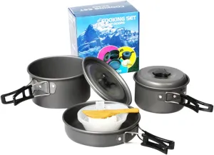 Happyyami Complete Camping Cookware Kit Portable Folding Pot Pan Set Outdoor Cooking Equipment for 2-3 People
