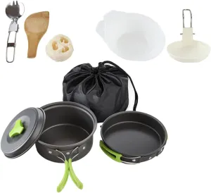 Happyyami Portable Aluminum Oxide Outdoor Pot Set Camping Cookware for 1-2 Compact Picnic Kitchen Accessories Camping Utensils Grill Propane Portable