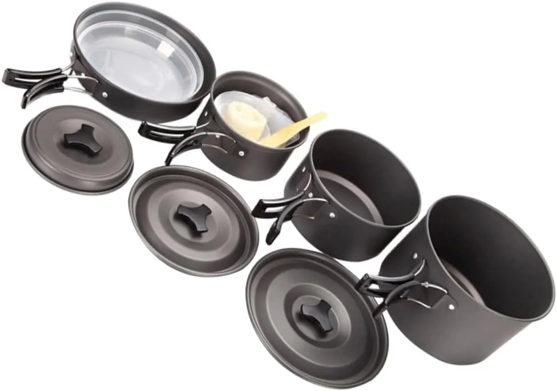 Happyyami Portable Pot Set 4-5 Person Outdoor Camping Cookware Insulation Pot Non-Stick Pan Cooking Utensils Compact for Hiking Picnic