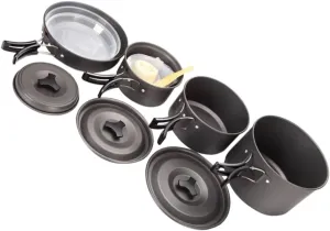Happyyami Portable Pot Set 4-5 Person Outdoor Camping Cookware Insulation Pot Non-Stick Pan Cooking Utensils Compact for Hiking Picnic