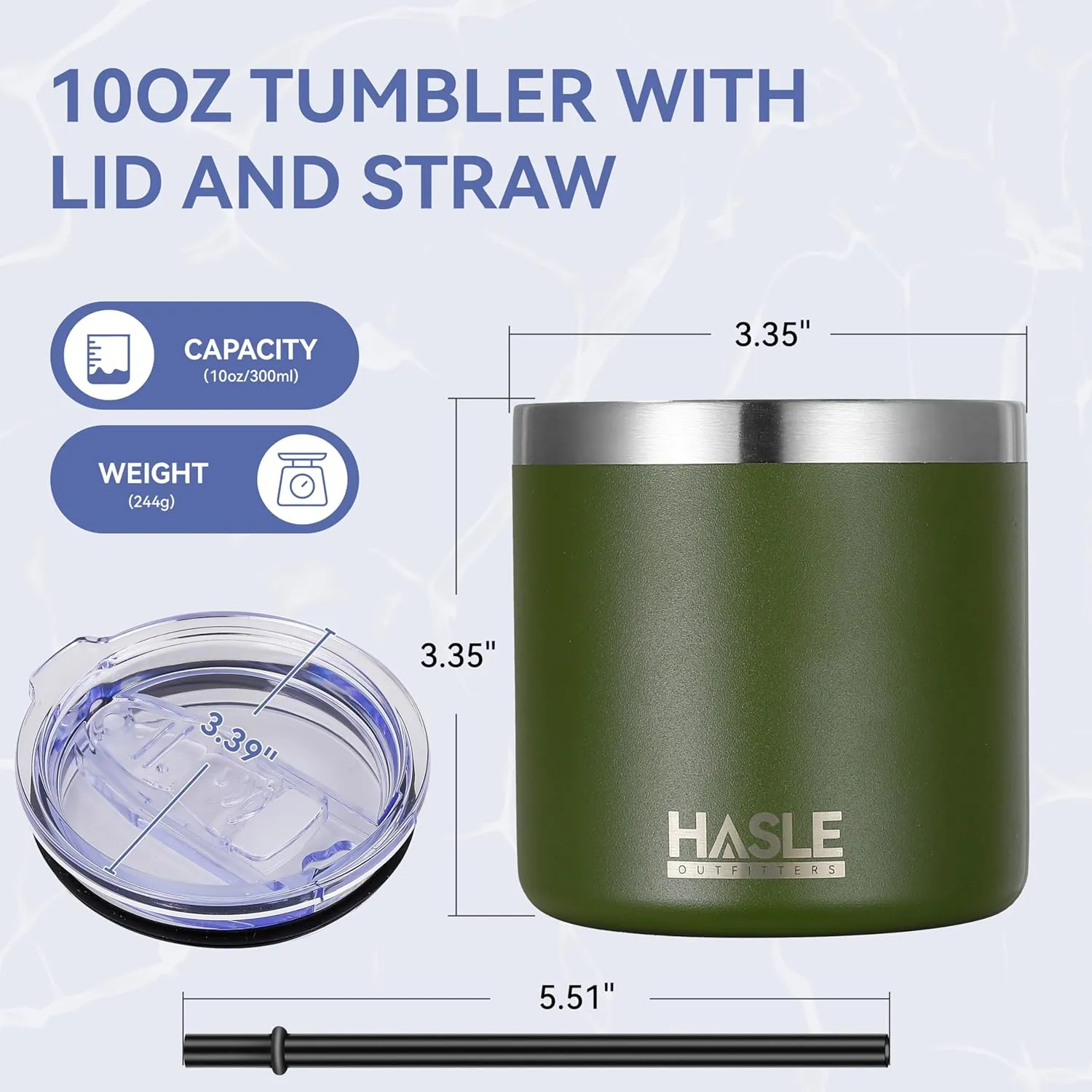 HASLE OUTFITTERS 10oz Insulated Tumblers with Lid and Straw,Stainless Steel Tumbler Travel Coffee Mug,Double Wall Reusable Tumbler Cup for Iced and Hot Drinks（Army Green，12 Pack