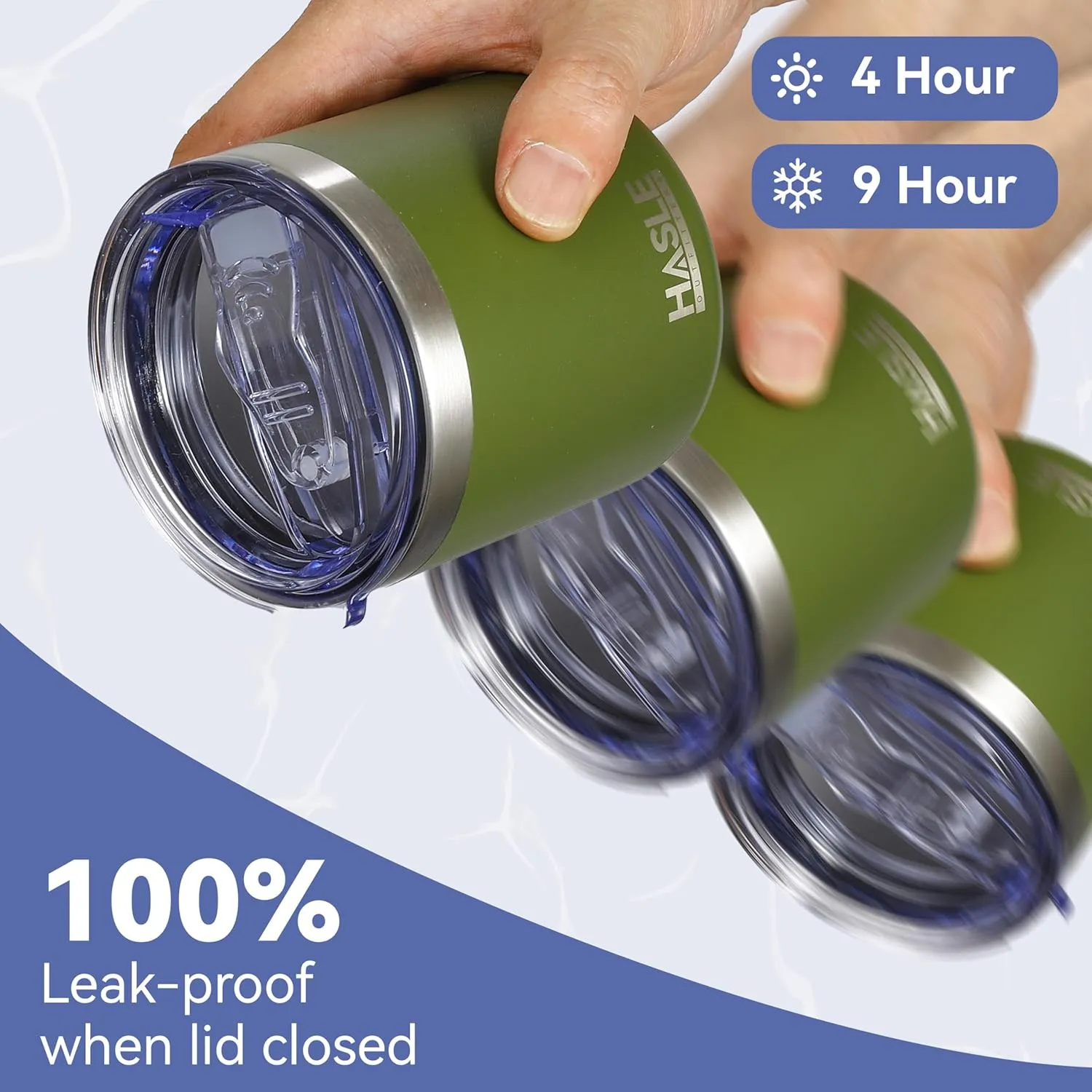 HASLE OUTFITTERS 10oz Insulated Tumblers with Lid and Straw,Stainless Steel Tumbler Travel Coffee Mug,Double Wall Reusable Tumbler Cup for Iced and Hot Drinks（Army Green，12 Pack