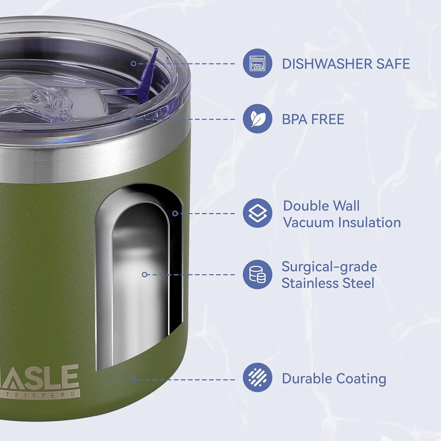HASLE OUTFITTERS 10oz Insulated Tumblers with Lid and Straw,Stainless Steel Tumbler Travel Coffee Mug,Double Wall Reusable Tumbler Cup for Iced and Hot Drinks（Army Green，12 Pack