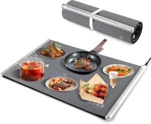 HAUSHOF Warming Mat for Food, Electric Extra Large Food Warming Mat for Countertop, Fast Heating Warming Tray for Buffets Party, 3 Level Temperature Heating Mat, Rollable, Portable, Auto Off