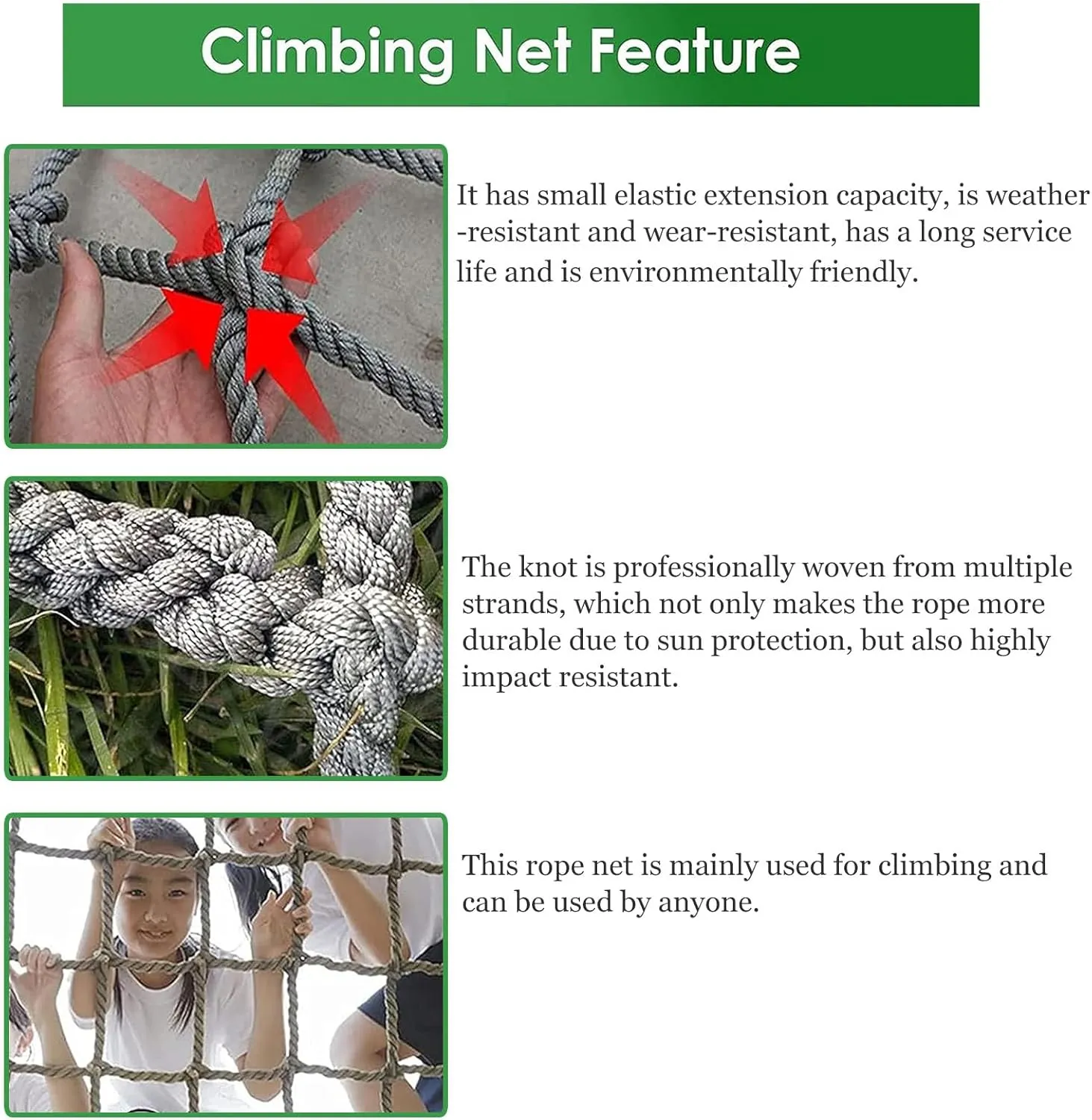 Heavy Duty Climbing Cargo Net for Outdoor Kids- Polyamide Playground Safety Net for Treehouse,Swing Set & Rope Ladder-Sturdy & Secure Climbing Frame Net,200x300cm