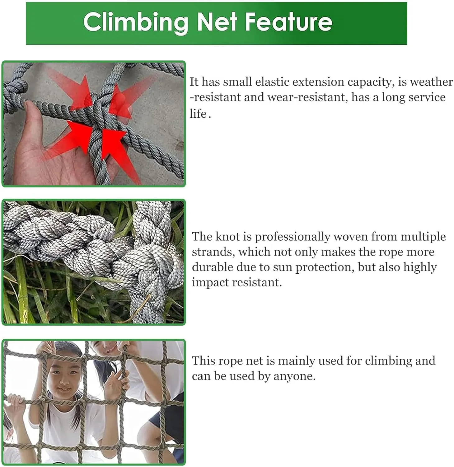 Heavy Duty Climbing Cargo Net, Outdoor Playground Climbing Net, Rope Ladder, Playground Treehouse Swingsets Accessories,1 * 1m(3.3 * 3.3ft)