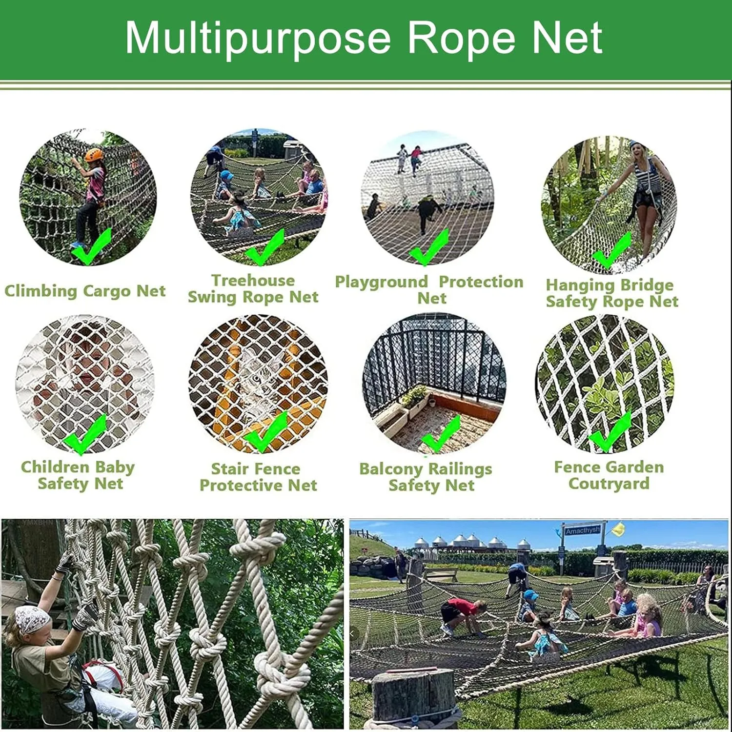 Heavy Duty Climbing Cargo Net, Outdoor Playground Climbing Net, Rope Ladder, Playground Treehouse Swingsets Accessories,1 * 1m(3.3 * 3.3ft)