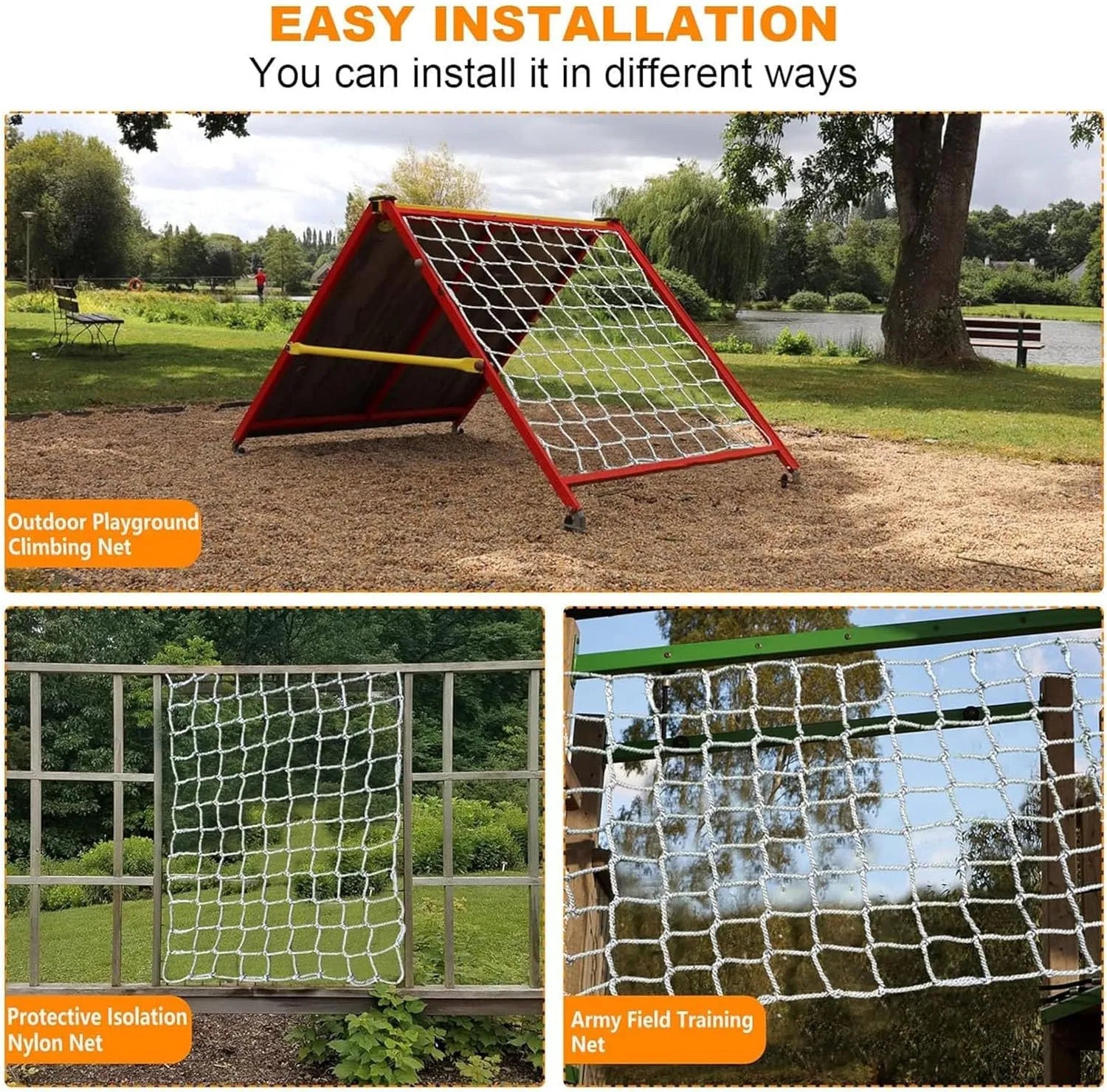 Heavy Duty Climbing Cargo Net, Outdoor Playground Railing Protective Net,Tree House Safety Net Rope Net, 10Cm,10Mm,100x200cm