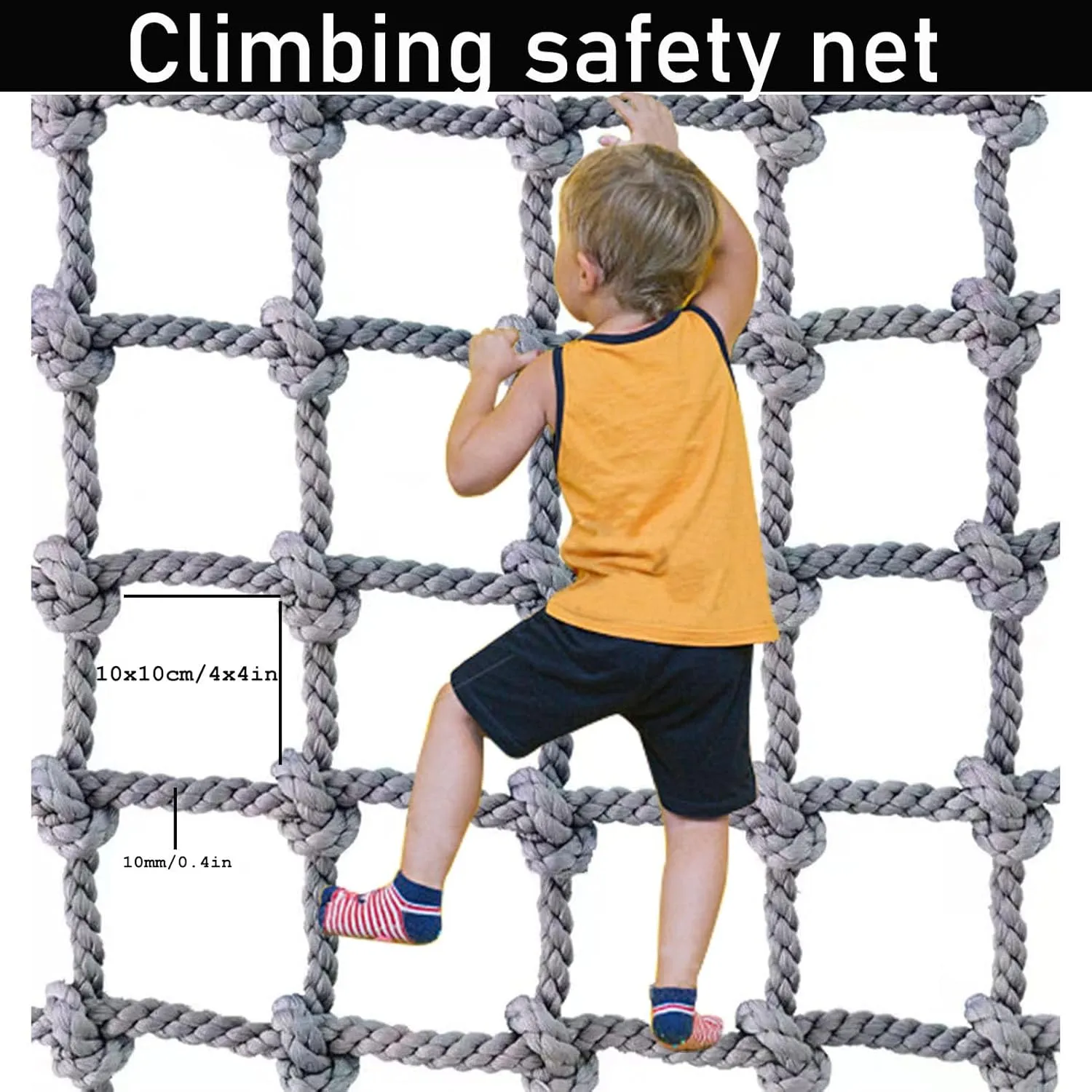 Heavy Duty Climbing Cargo Net, Outdoor Playground Railing Protective Net,Tree House Safety Net Rope Net, 10Cm,10Mm,100x200cm