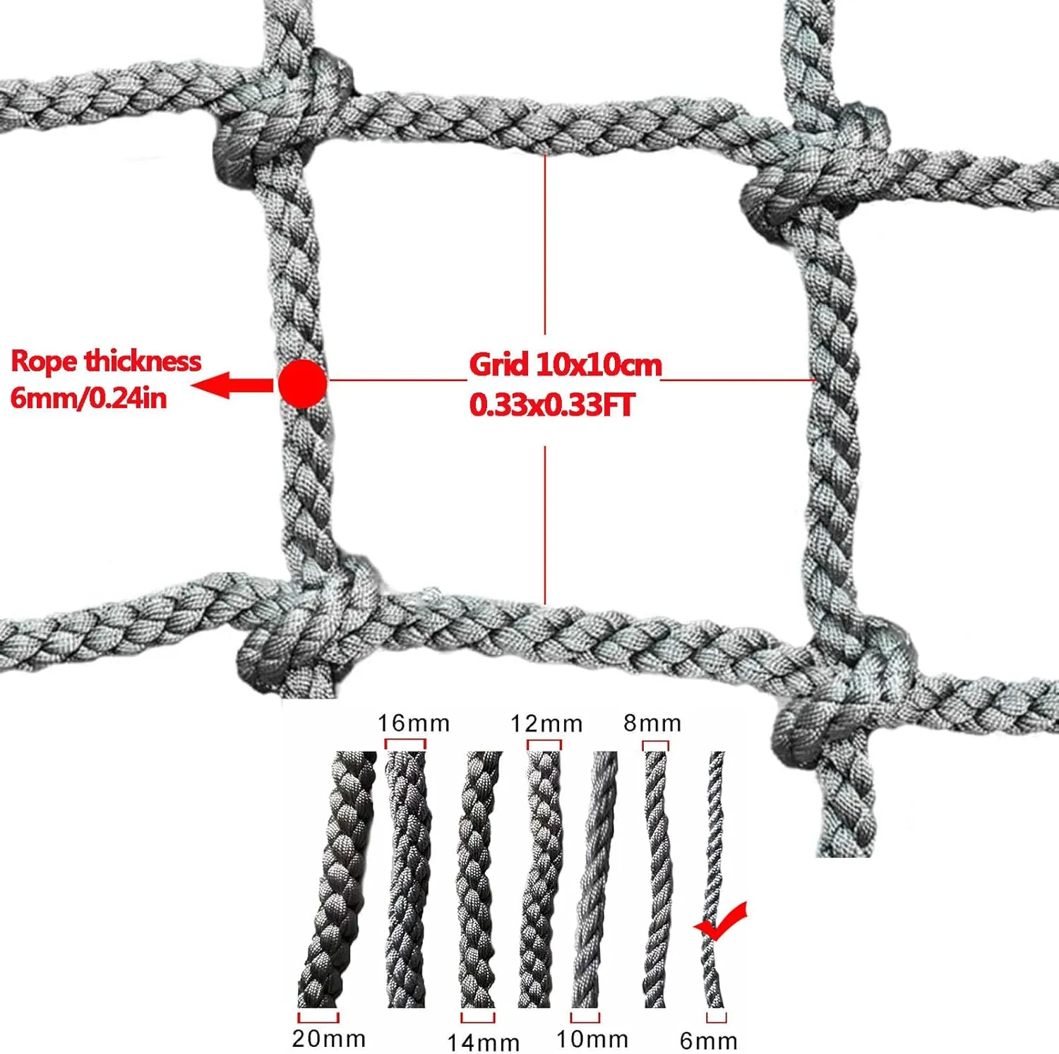 Heavy Duty Climbing Net Cargo Net Safety Nets Cargo Rope Ladder Truck Trailer Net Playground Fence Protective Mesh Stair Balcony Railing Protection Net,1Mx1M(3.3FTx3.3FT)
