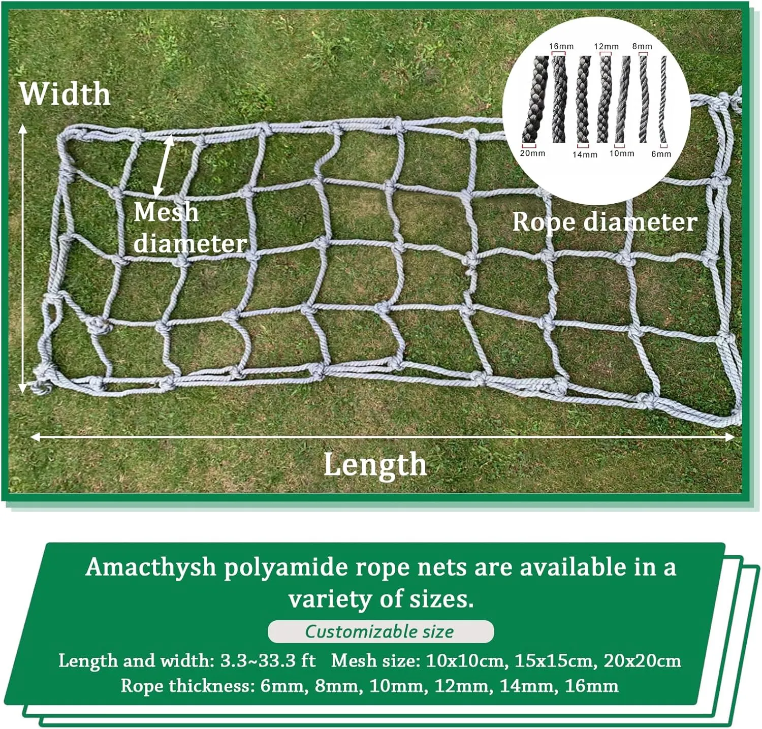 Heavy-Duty Climbing Net for Kids, Versatile on Balcony, Railing Polyester Fiber, Indoor & Outdoor Decor Climbing Cargo Rope Net,1 * 6m