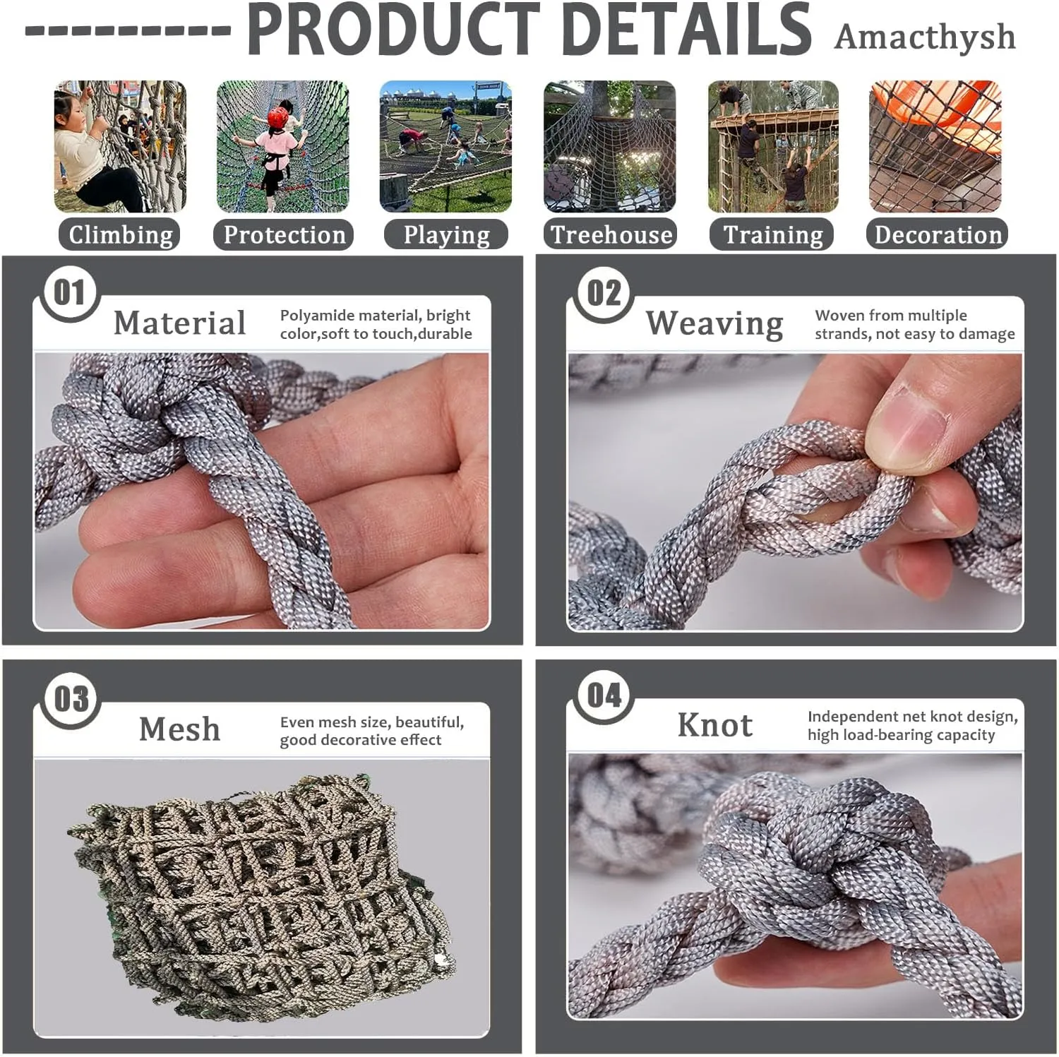 Heavy-Duty Climbing Net for Kids, Versatile on Balcony, Railing Polyester Fiber, Indoor & Outdoor Decor Climbing Cargo Rope Net,1 * 6m