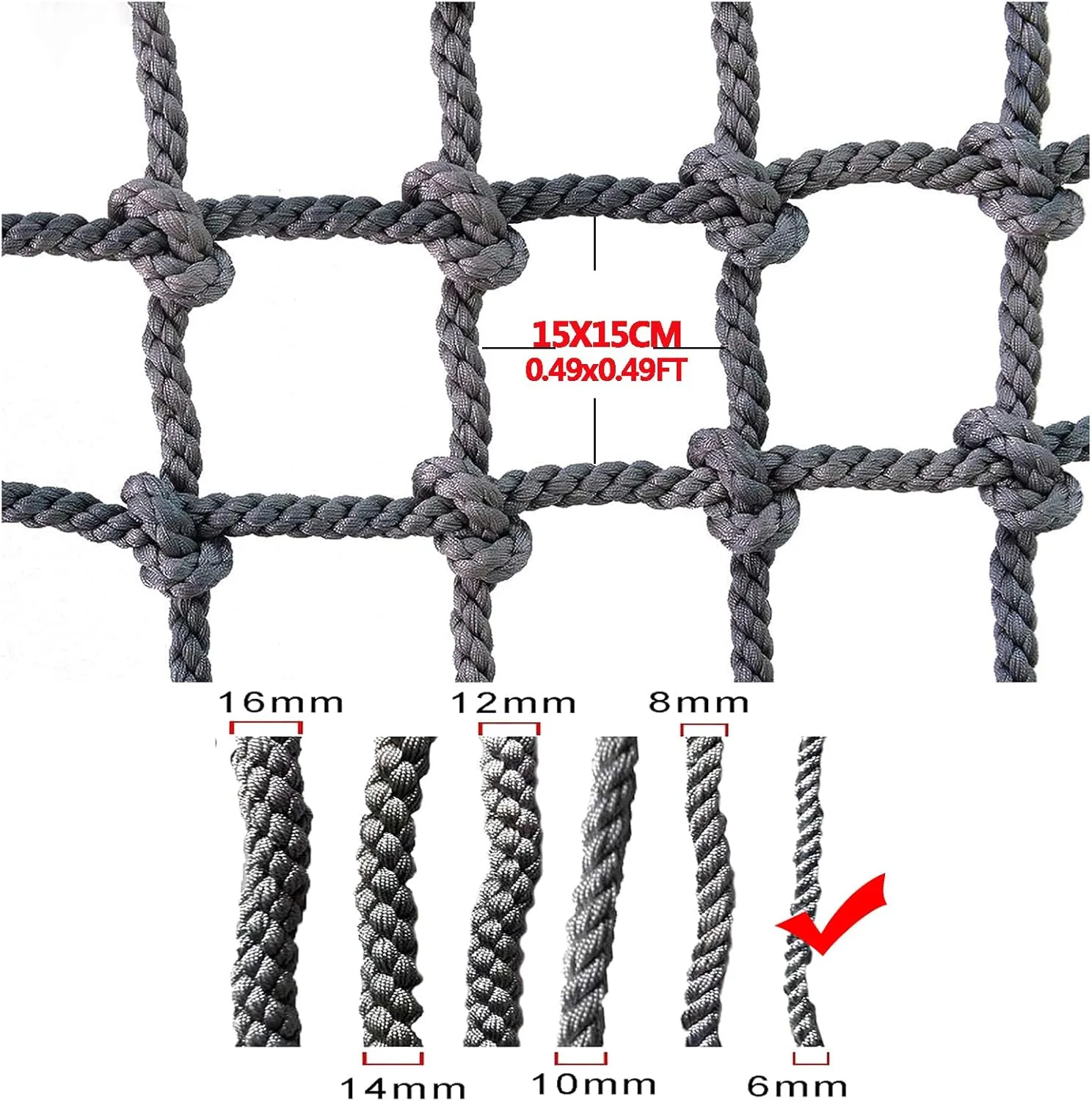 Heavy Duty Climbing Net Rope Safety Net 6MM Durable Playground Net Treehouse Netting Cargo Rope Ladder Truck Trailer Fence Netting,3.3FTx9.8FT