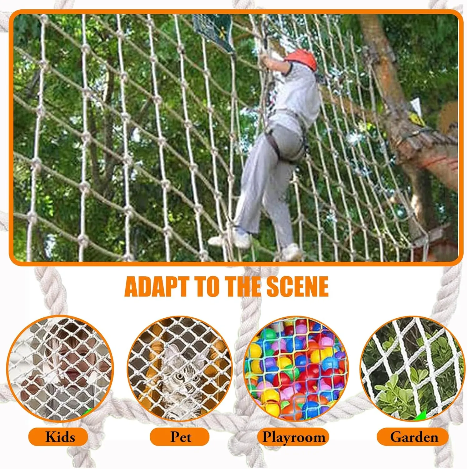 Heavy Duty Climbing Safety Net | 20Cm Anti-Fall Mesh Rope Ladder | Playground & Fitness Training Equipment Protection Net | Polyamide Fiber,100x300cm/3.3X9.8ft