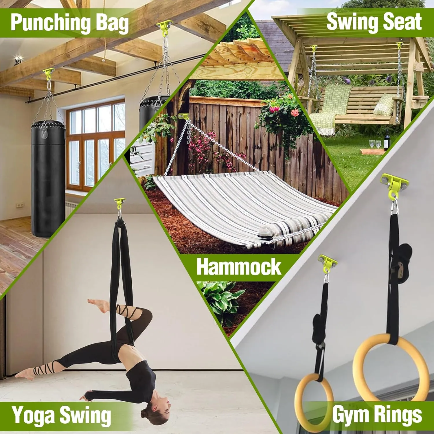 Heavy Duty Swing Hangers, Porch Swing Hanging Kit with Bearing Outdoor Playground Tree Indoor Ceiling Mount Hardware Brackets with Snap Hooks for Yoga Hammock Punching Bag Accessories 8PCS Yellow