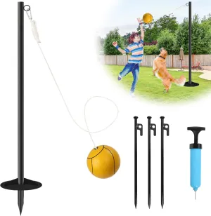Heavy Duty Tetherball Set - Outdoor Fun for Adults & Families, Includes Heavy Duty Tether Ball Pole, Extra Pole Sleeves for Protection, Backyards & Playgrounds