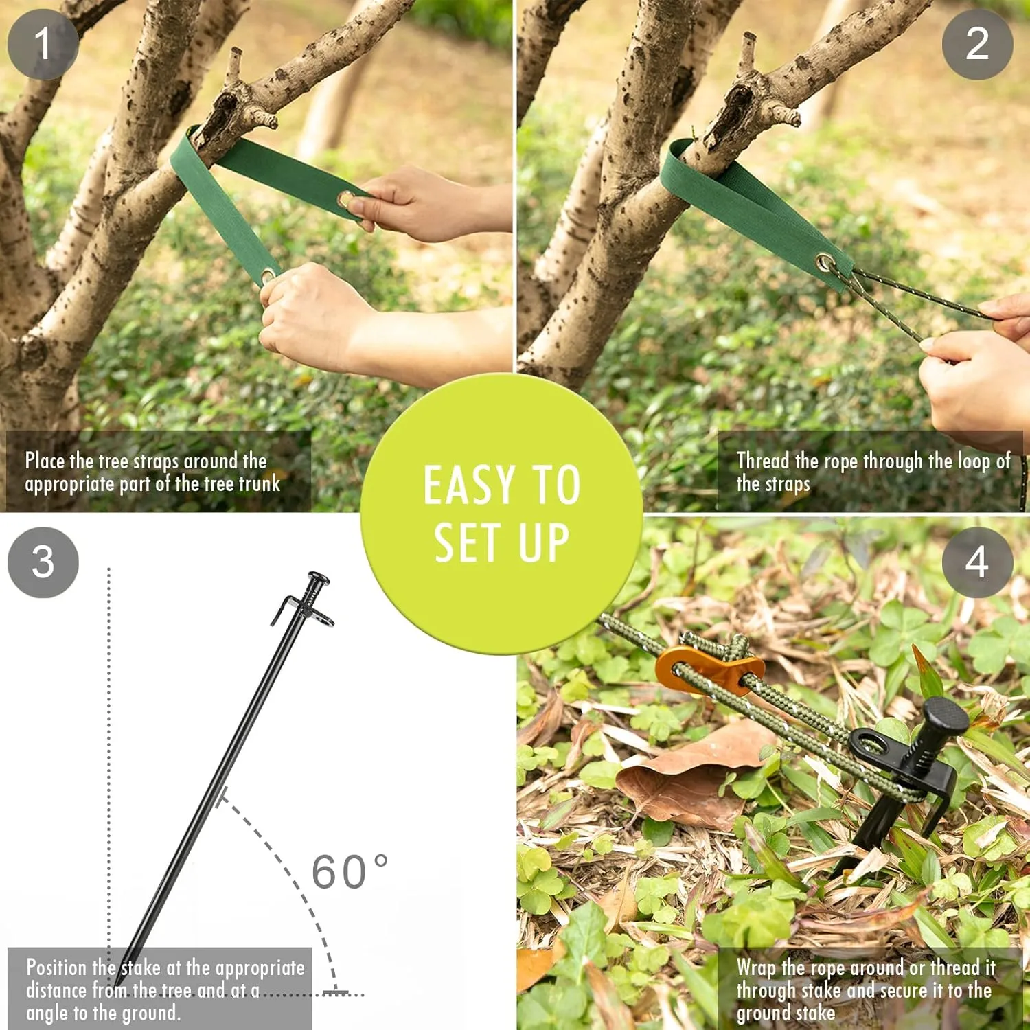 Heavy Duty Tree Stake Kits, 11.8 Inch Steel Tree Stakes and Supports for Young Tree Anti Strong Wind, Leaning Tree Anchor Straightening Kit with 6 PCS Steel Stakes, 13.12 Feet Rope and Tree Straps