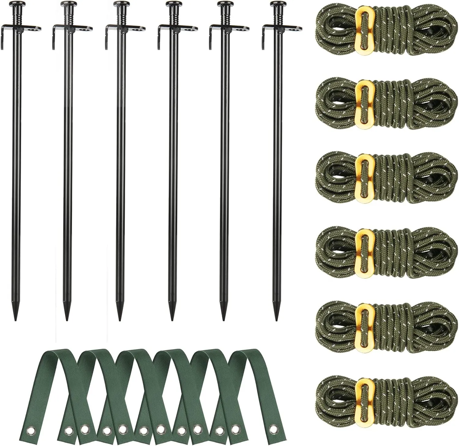 Heavy Duty Tree Stake Kits, 11.8 Inch Steel Tree Stakes and Supports for Young Tree Anti Strong Wind, Leaning Tree Anchor Straightening Kit with 6 PCS Steel Stakes, 13.12 Feet Rope and Tree Straps