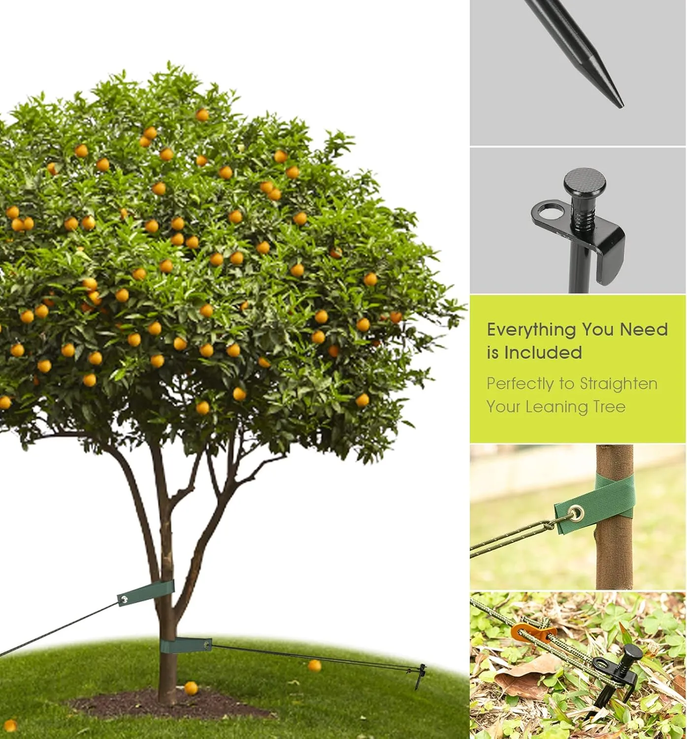 Heavy Duty Tree Stake Kits, 11.8 Inch Steel Tree Stakes and Supports for Young Tree Anti Strong Wind, Leaning Tree Anchor Straightening Kit with 6 PCS Steel Stakes, 13.12 Feet Rope and Tree Straps
