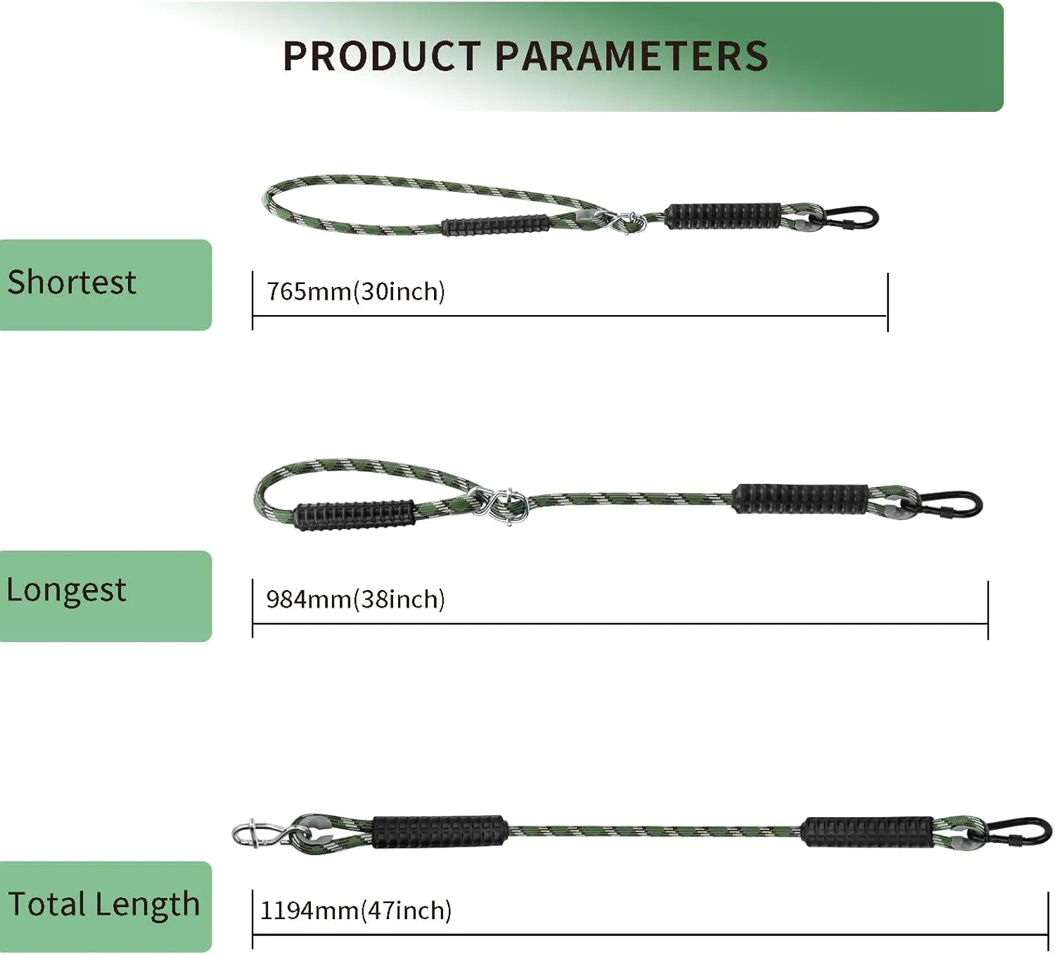 Heavy Duty Tree Swing Ropes Hammock, Adjustable Extendable Hanging Straps, Carabiners for All Swings Hammock Playground Set Accessories 3.91ft(47") of 2, Green