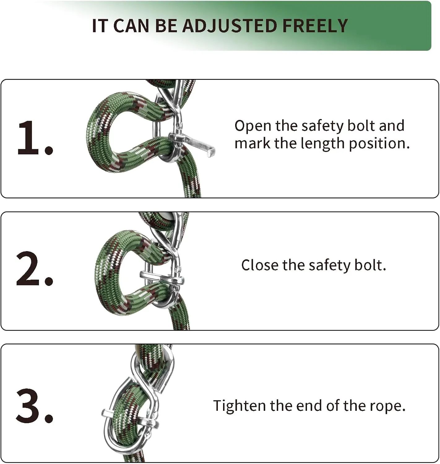 Heavy Duty Tree Swing Ropes Hammock, Adjustable Extendable Hanging Straps, Carabiners for All Swings Hammock Playground Set Accessories 3.91ft(47") of 2, Green