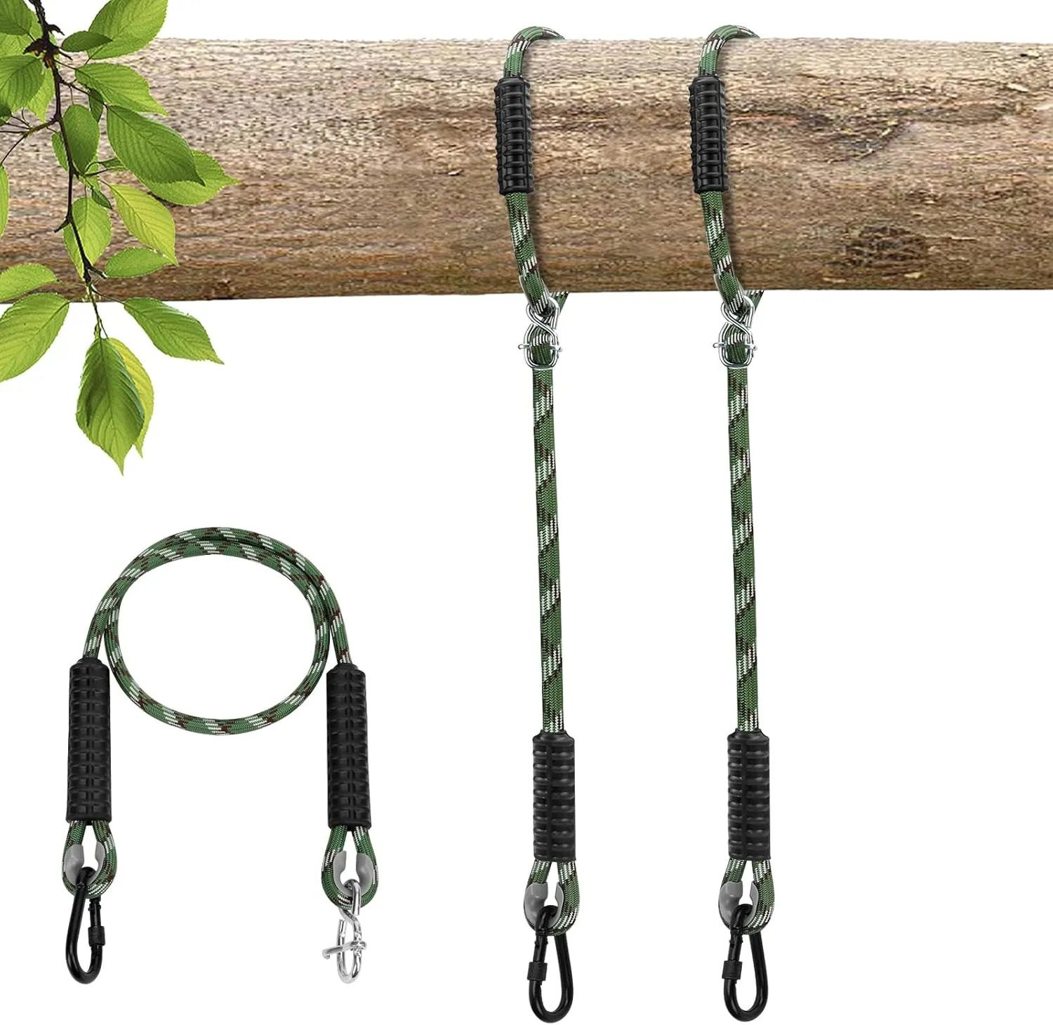 Heavy Duty Tree Swing Ropes Hammock, Adjustable Extendable Hanging Straps, Carabiners for All Swings Hammock Playground Set Accessories 3.91ft(47") of 2, Green