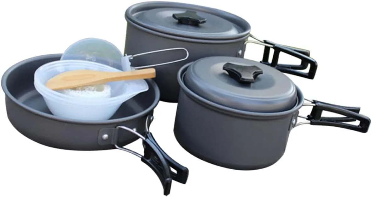 HEMOTON 1Set Folding Cookware for People Lightweight Portable Camping Cooking Gear with Pot Pot Frying Pan Bowls and Utensils for Outdoor BBQ Hiking and Picnics