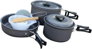 HEMOTON 1Set Folding Cookware for People Lightweight Portable Camping Cooking Gear with Pot Pot Frying Pan Bowls and Utensils for Outdoor BBQ Hiking and Picnics