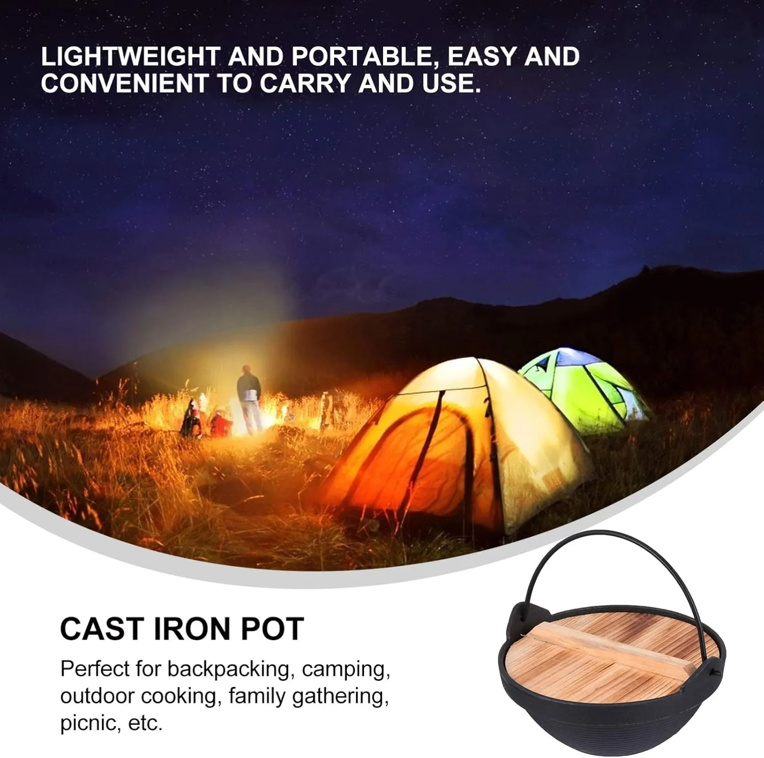 Hemoton 1set Multifunctional Stockpot for Outdoor Use Cast Iron Hot Pot with Lid for Camping Hiking and Picnics Lightweight Non- to Clean