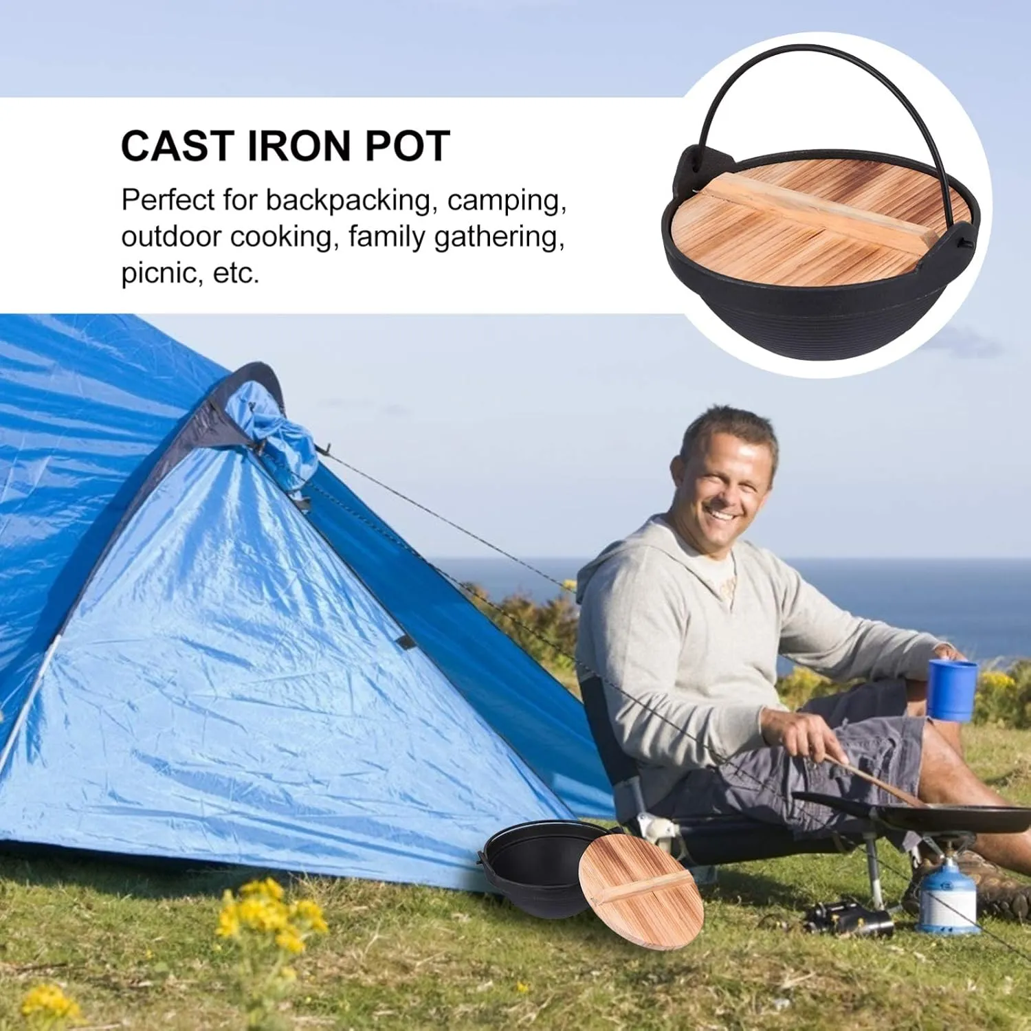 Hemoton 1set Multifunctional Stockpot for Outdoor Use Cast Iron Hot Pot with Lid for Camping Hiking and Picnics Lightweight Non- to Clean