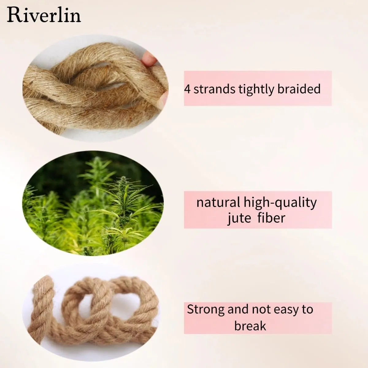 Hemp Rope （1 Inch x 50 ft）， Natural Twisted Heavy Duty Jute Rope for Tug of War, Crafts, Landscaping, Home Décor, Swing & Gardening ，Strong & Durable