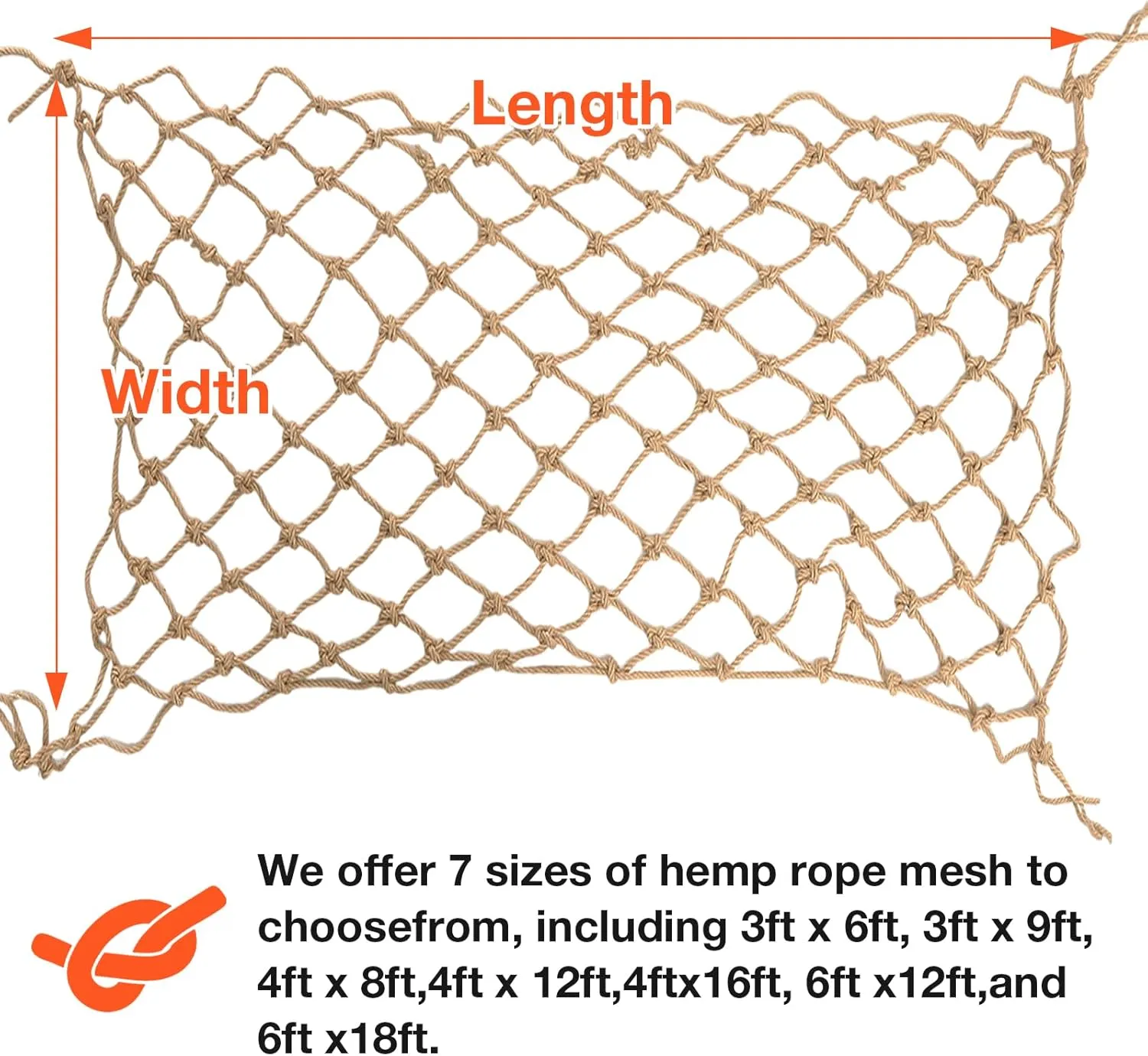 Hemp Rope Net Heavy Duty Natural Jute Rope Net Climbing Safety Rope Netting Balcony Stairs Fence Garden Playground Protection Net Indoor & Outdoor Decor Rope Net (4ftx16ft)