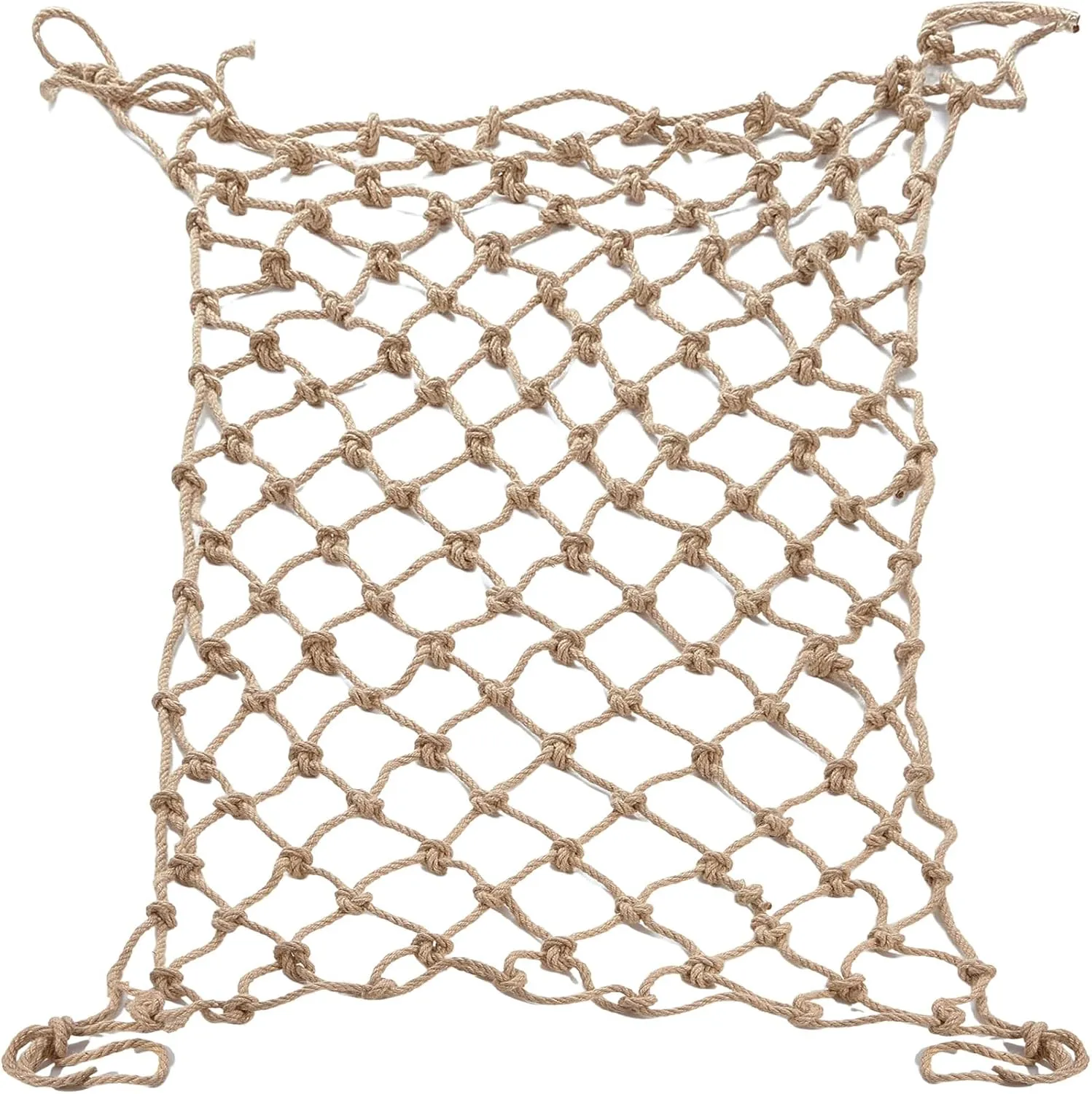 Hemp Rope Net Heavy Duty Natural Jute Rope Net Climbing Safety Rope Netting Balcony Stairs Fence Garden Playground Protection Net Indoor & Outdoor Decor Rope Net (4ftx16ft)