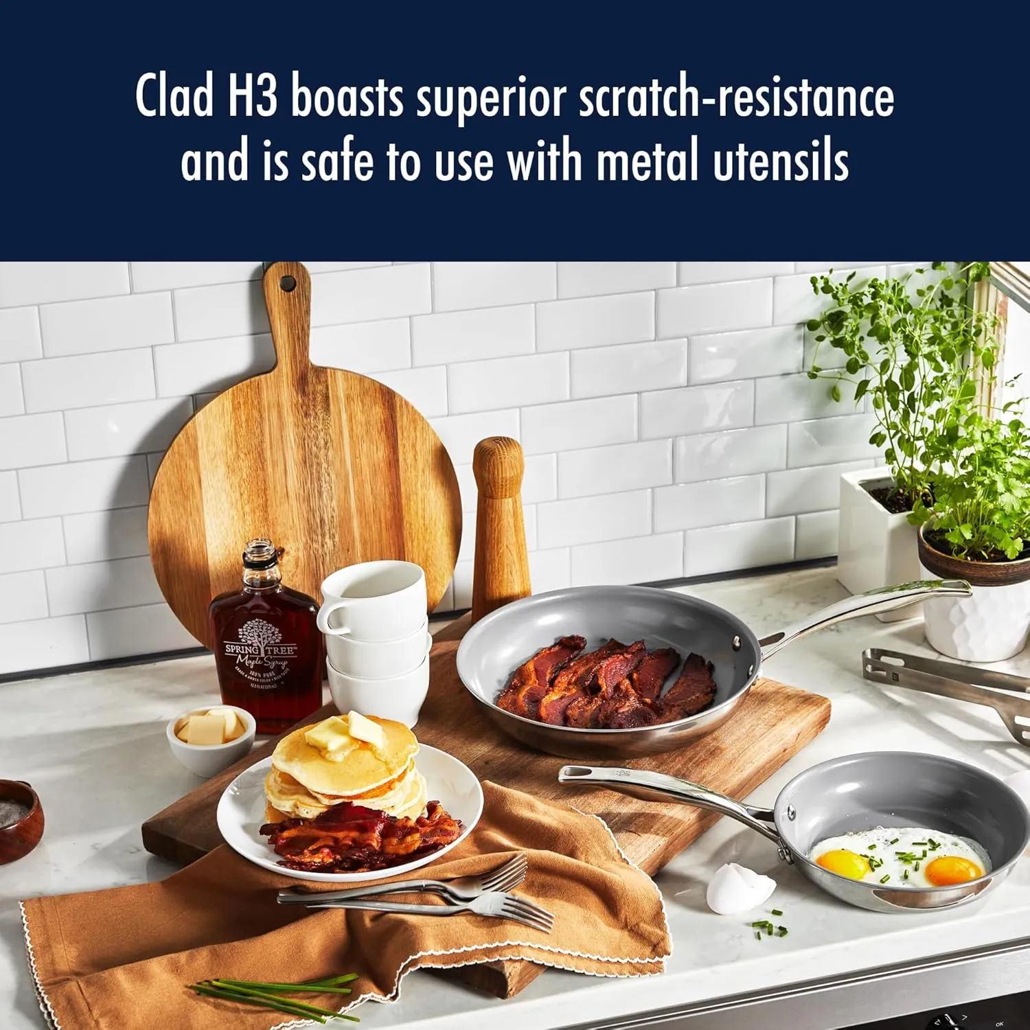 HENCKELS Clad H3 10-pc Induction Ceramic Nonstick Pot and Pan Set, Stainless Steel, Durable and Easy to clean